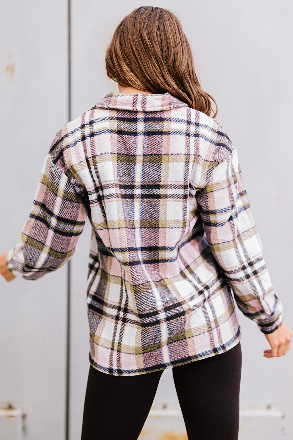 Pink Geometric Plaid Print Pocketed Shacket Beagle Boutique Fashion Outlet