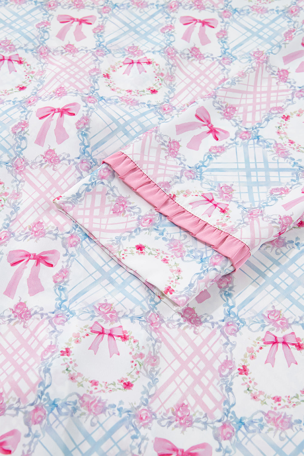 Pink Bow Wreath Pattern Christmas Pyjamas Tied Front Long Sleeve Dear-Lover Dropshipping