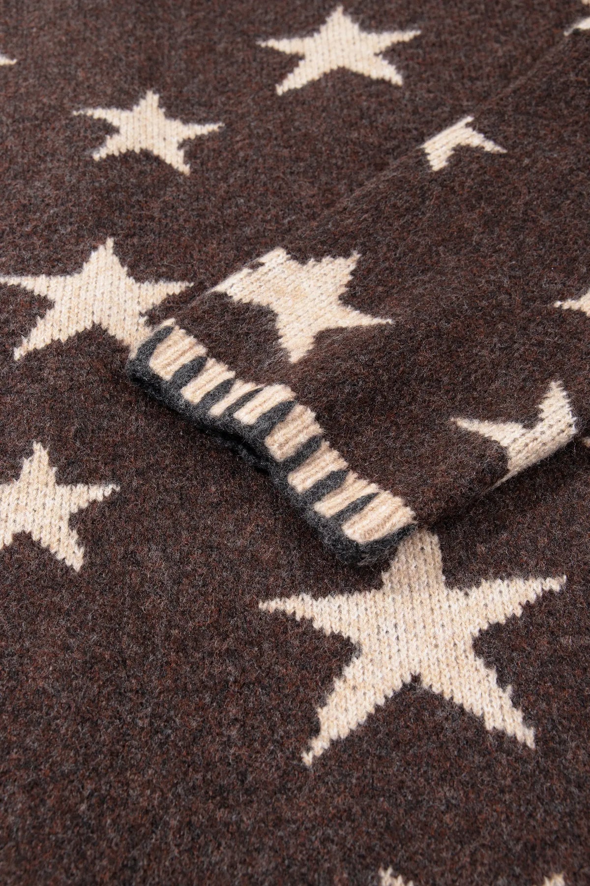 Stars Pattern Colourblock Long Sleeve Shift Cardigan – Brown