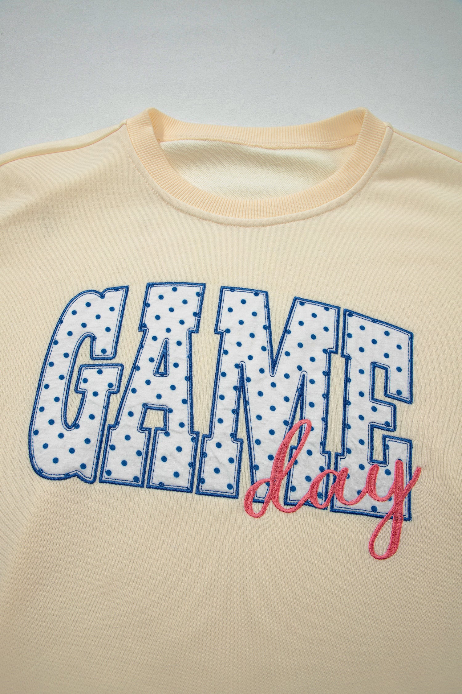 Game Day Crewneck Long Sleeve Pullover Athleisure Short Sets – Beige