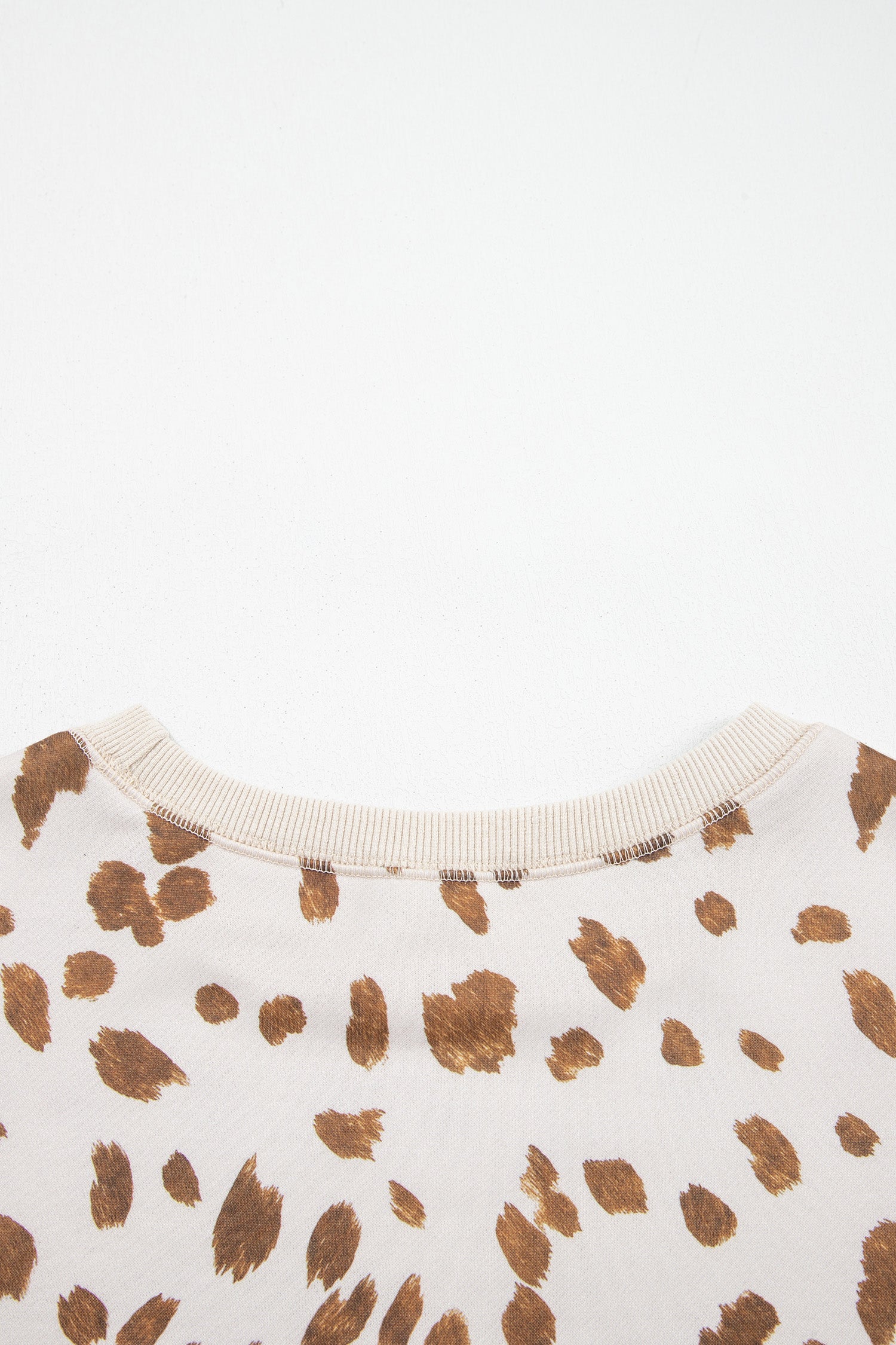 Leopard Print Dropped Shoulder Round Neck Casual Sweatshirt – Brown