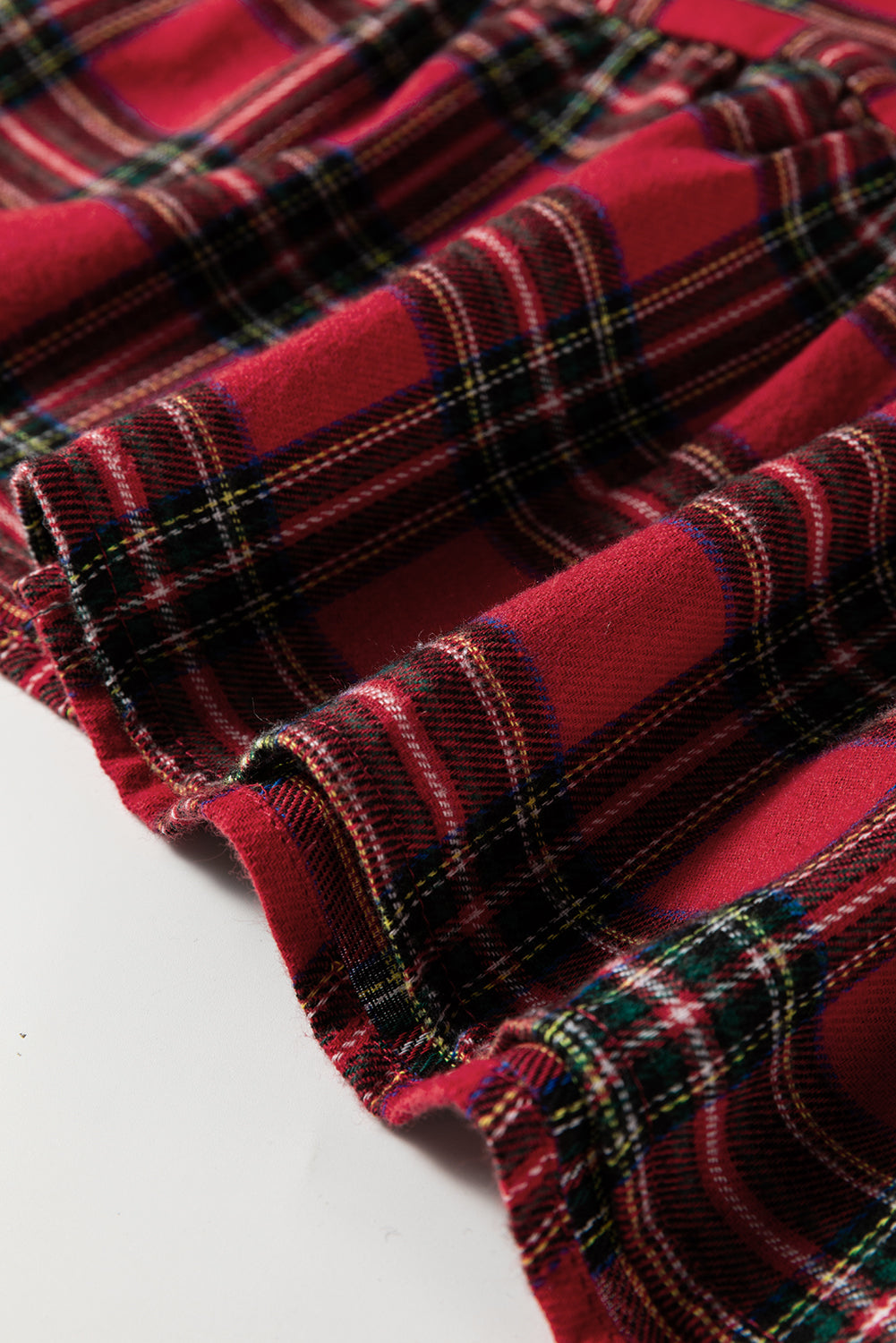 Plaid Shirt Collar Half Button Ruffle Hem Long Sleeve Mini Dress - eAura