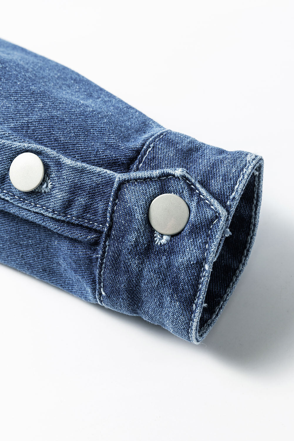 Sky Blue Light Wash Distressed Frayed Long Denim Jacket eAura