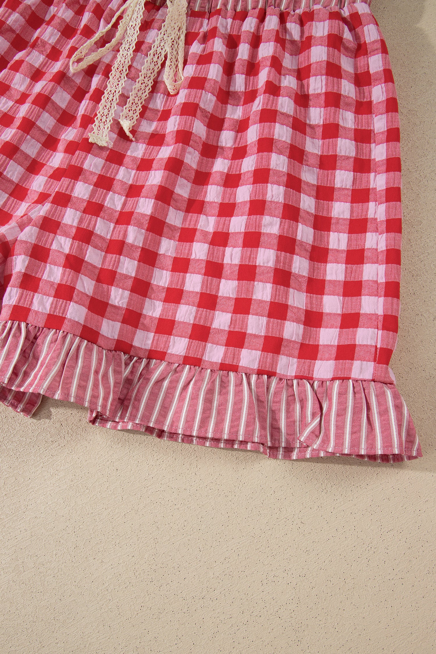 Gingham Ruffle Shorts with Lace Tie Waist