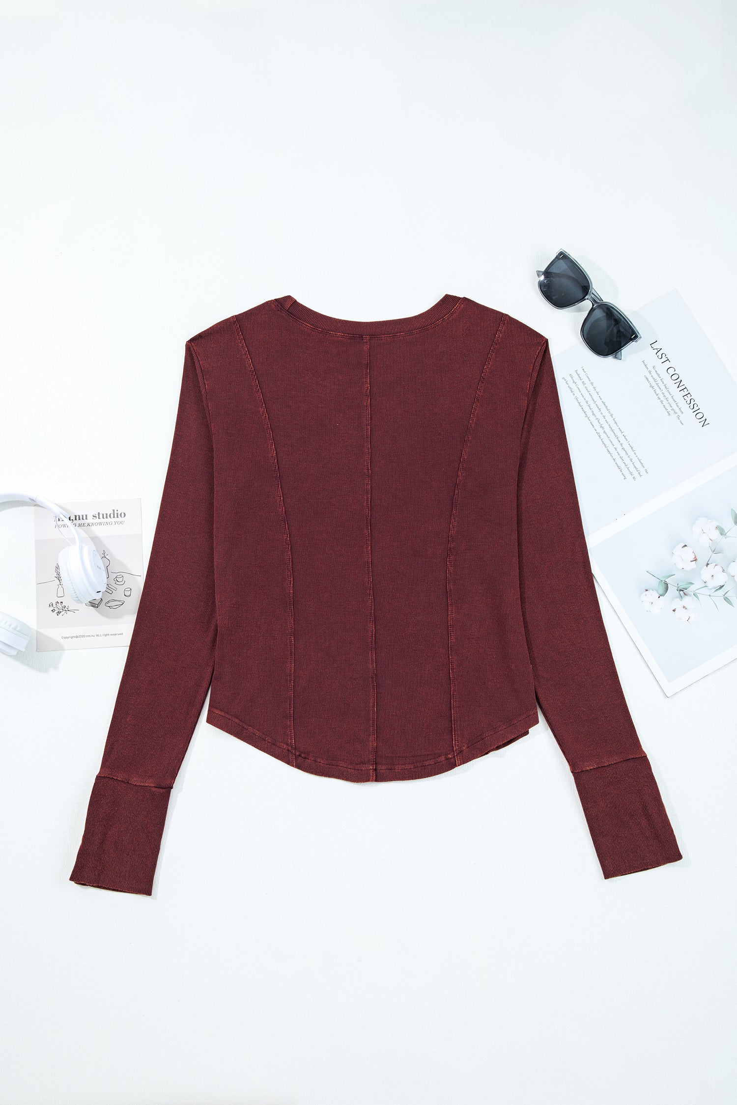 Exposed Seam Ribbed Long Sleeve Top
