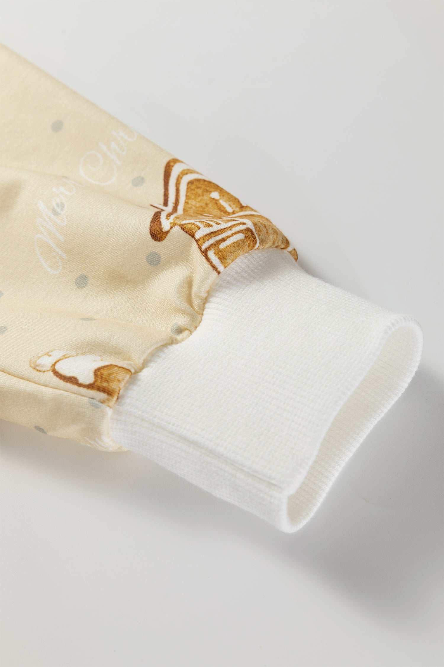 Beige Gingerbread Man Christmas Print Long Sleeve Pullover Lounge Short Set - Loungewear & Sleepwear/Loungewear