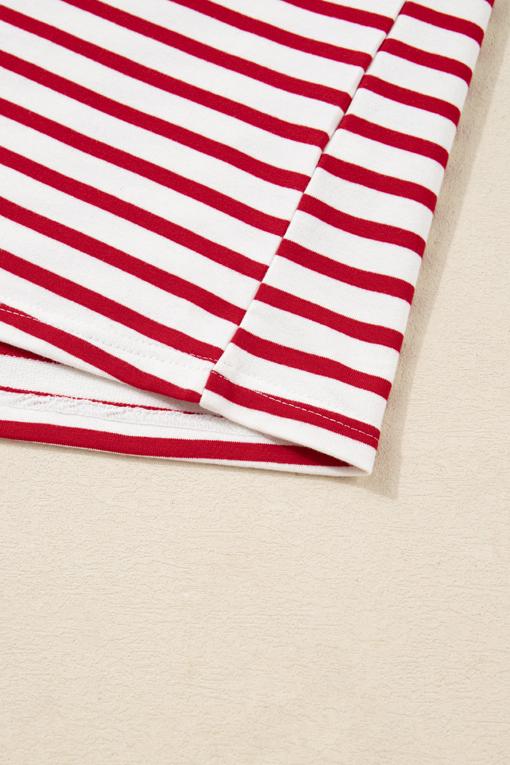 Stripe Round Neck Ruffle Trim Long Sleeve Top - eAura