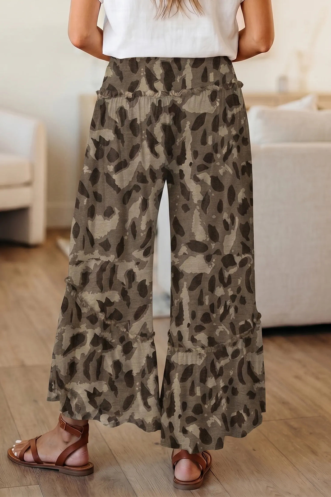 Camo Print Wide Leg Casual Pants
