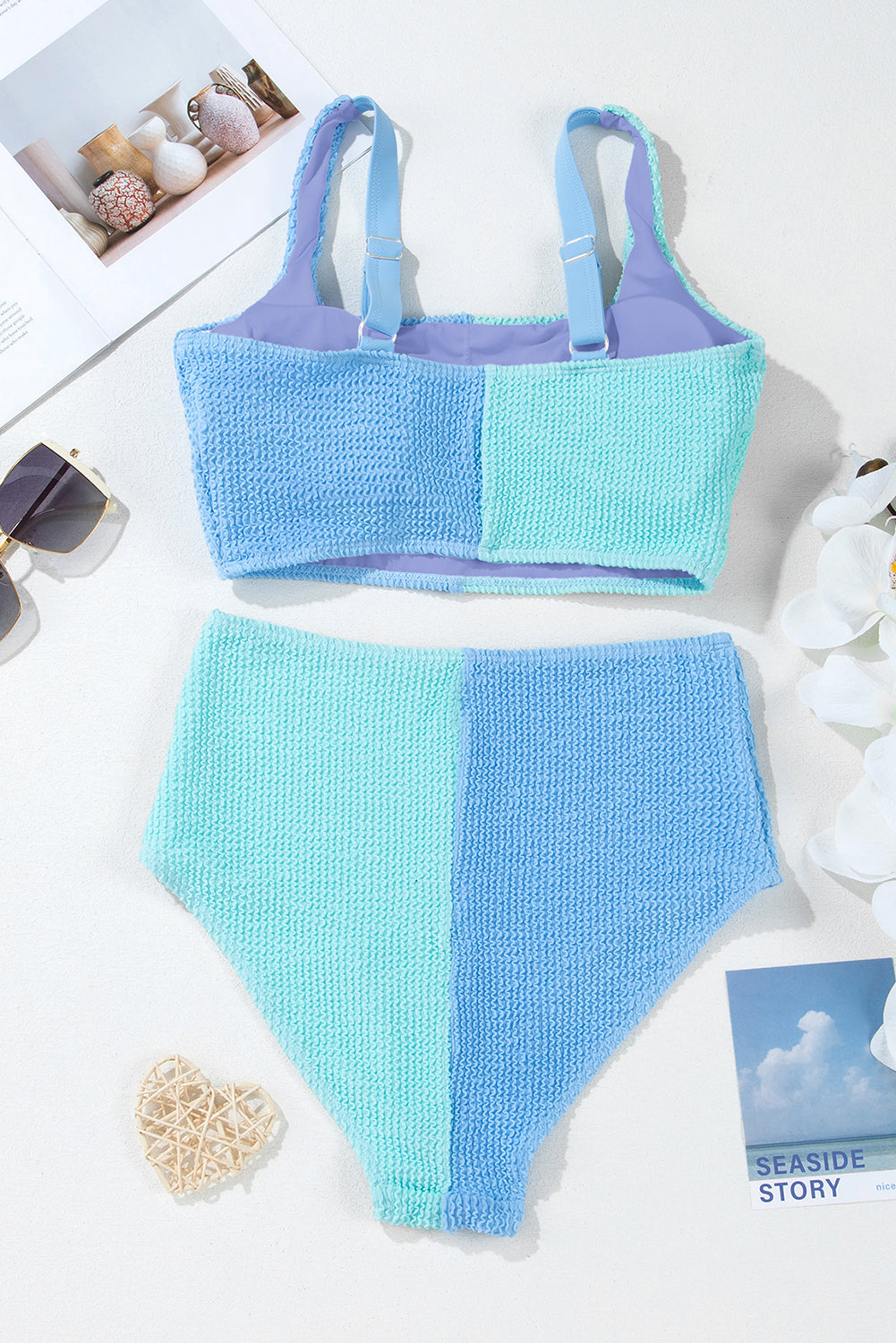 Corded Colorblock Square Neck High Waist Bikini Set