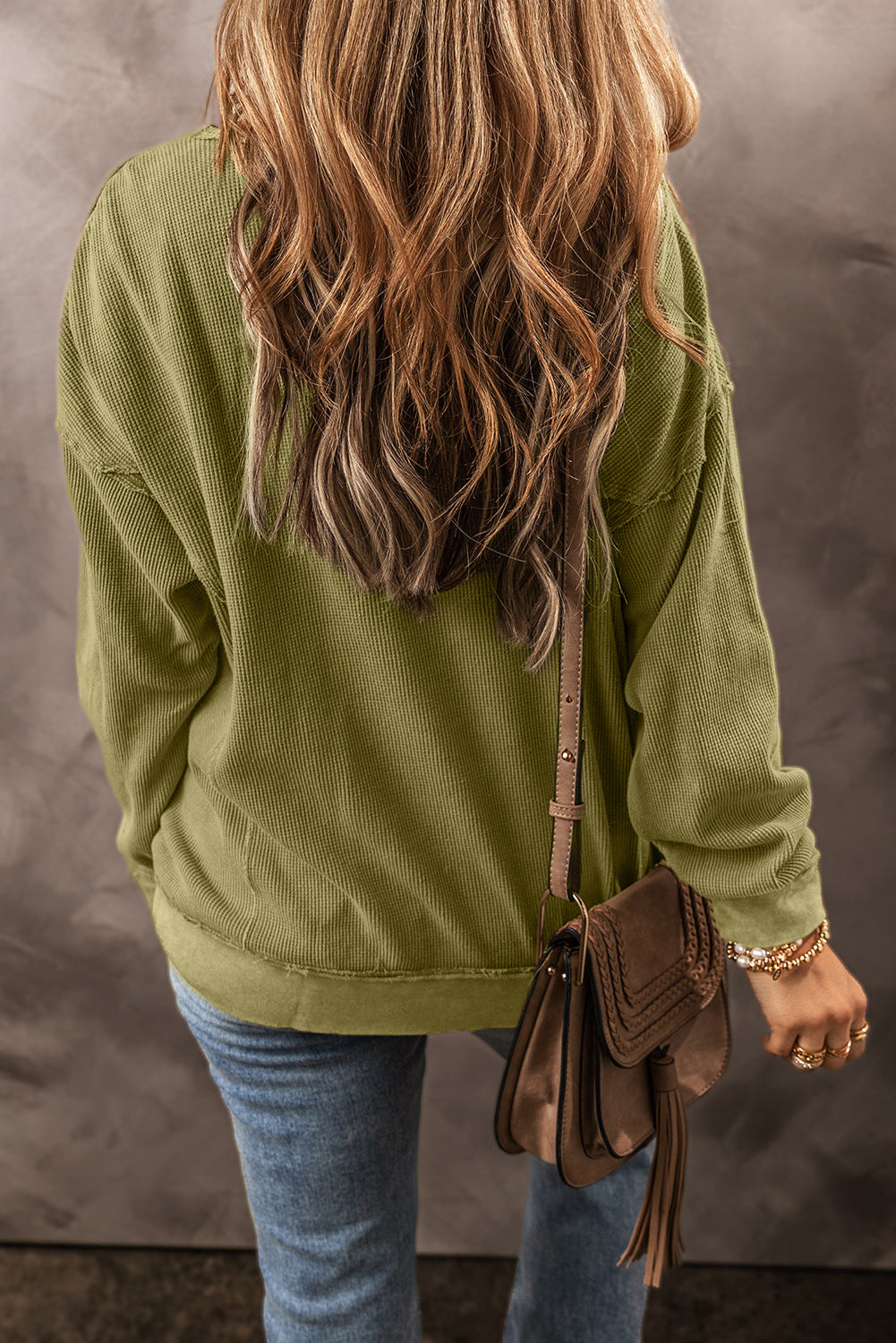 Jungle Green Textured Seamed Drop Sleeve Sweatshirt eAura