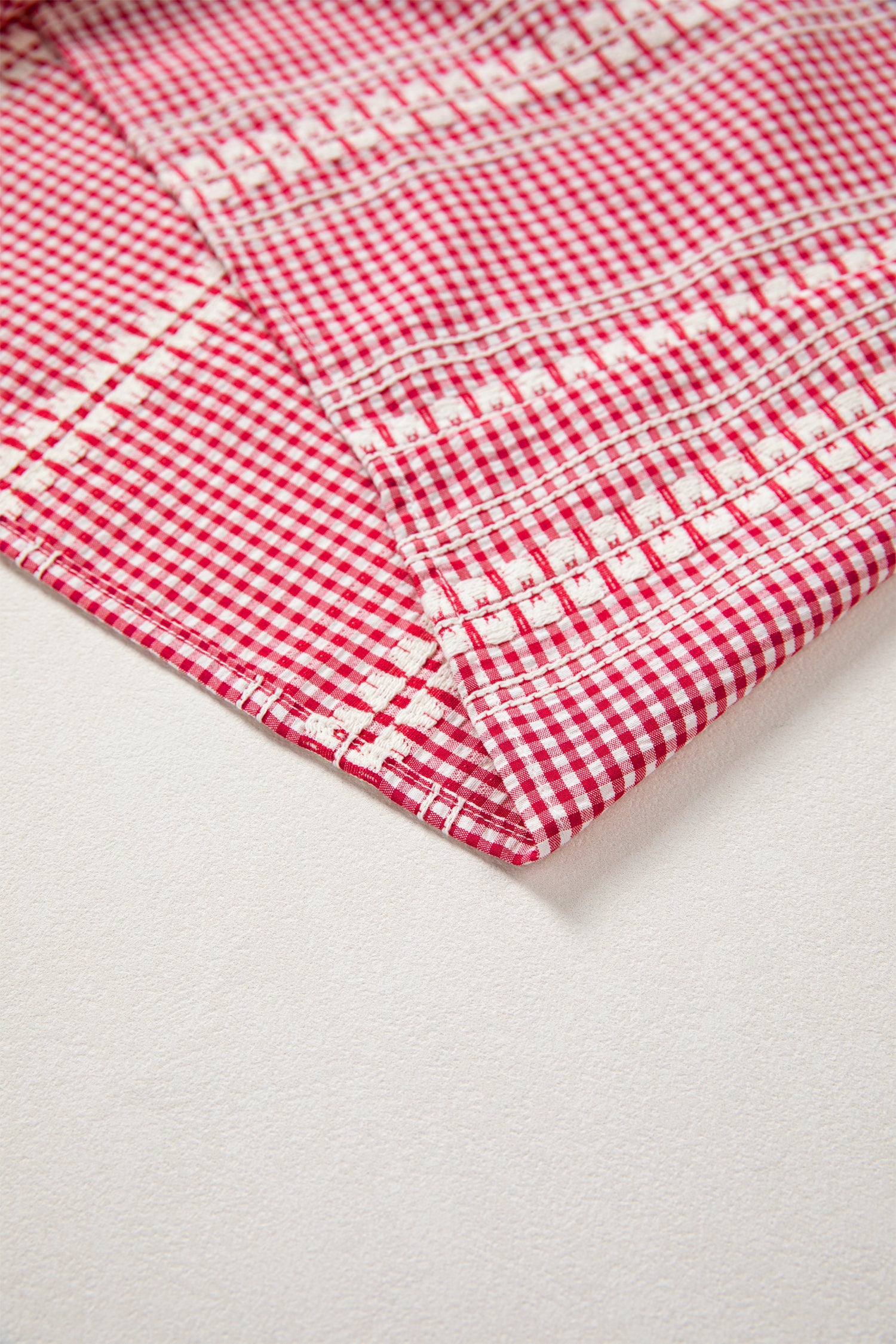 Western Pony Embroidered Yoke Puff Sleeve Gingham Blouse