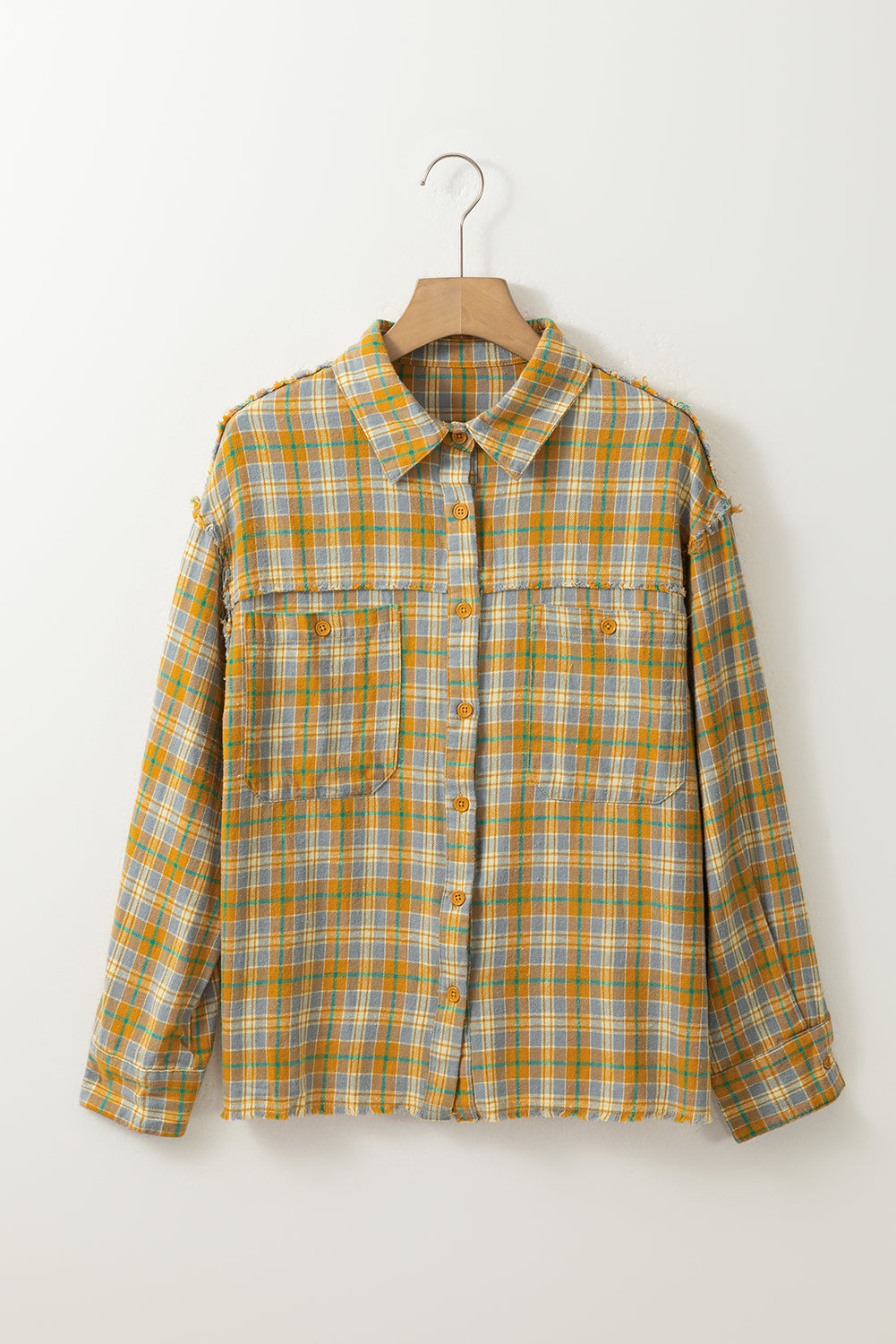 Ginger Plaid Embroidery Patch Button-Down Shacket eAura