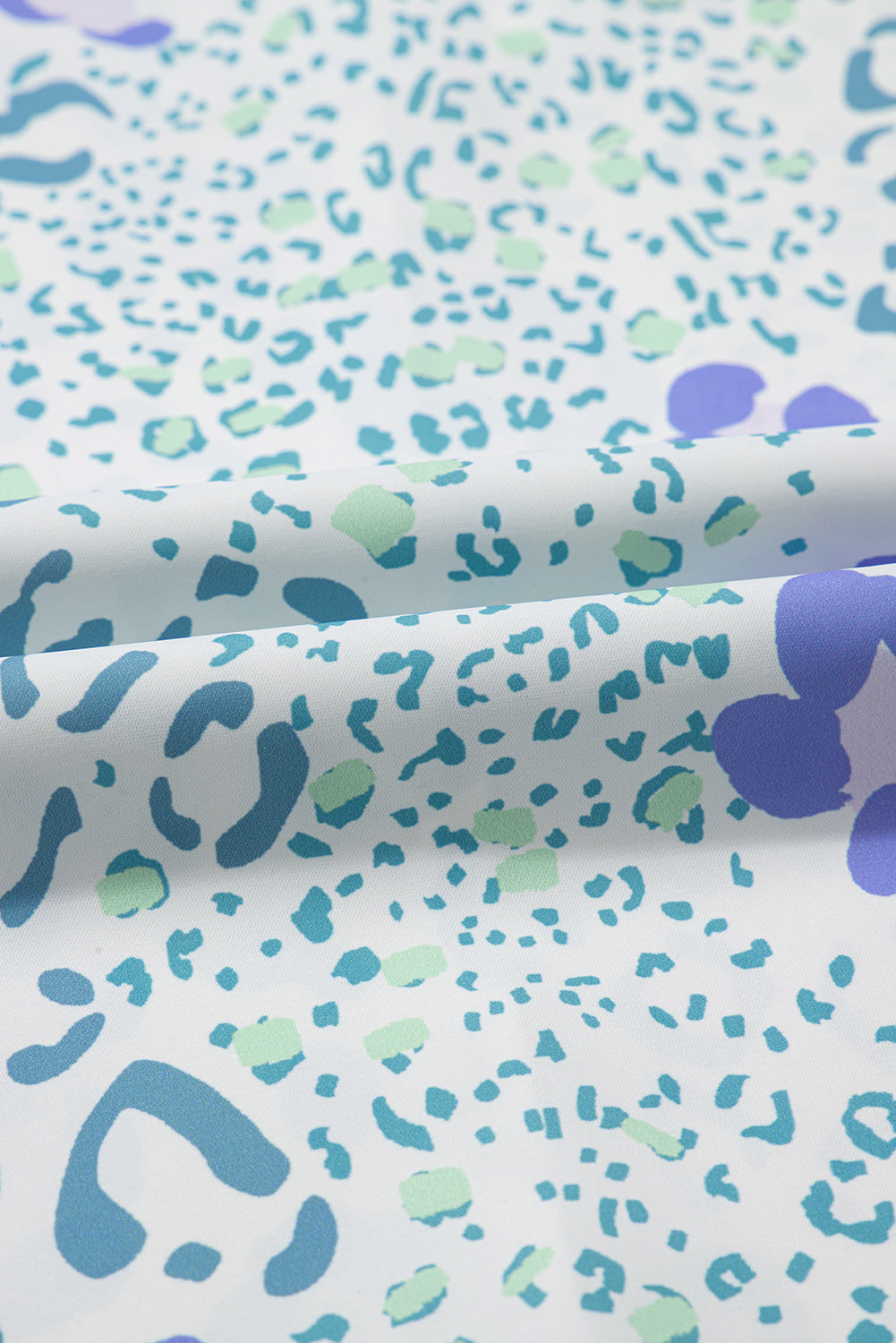 Sky Blue Mixed Leopard Print V Neck Short Sleeve Blouse eAura