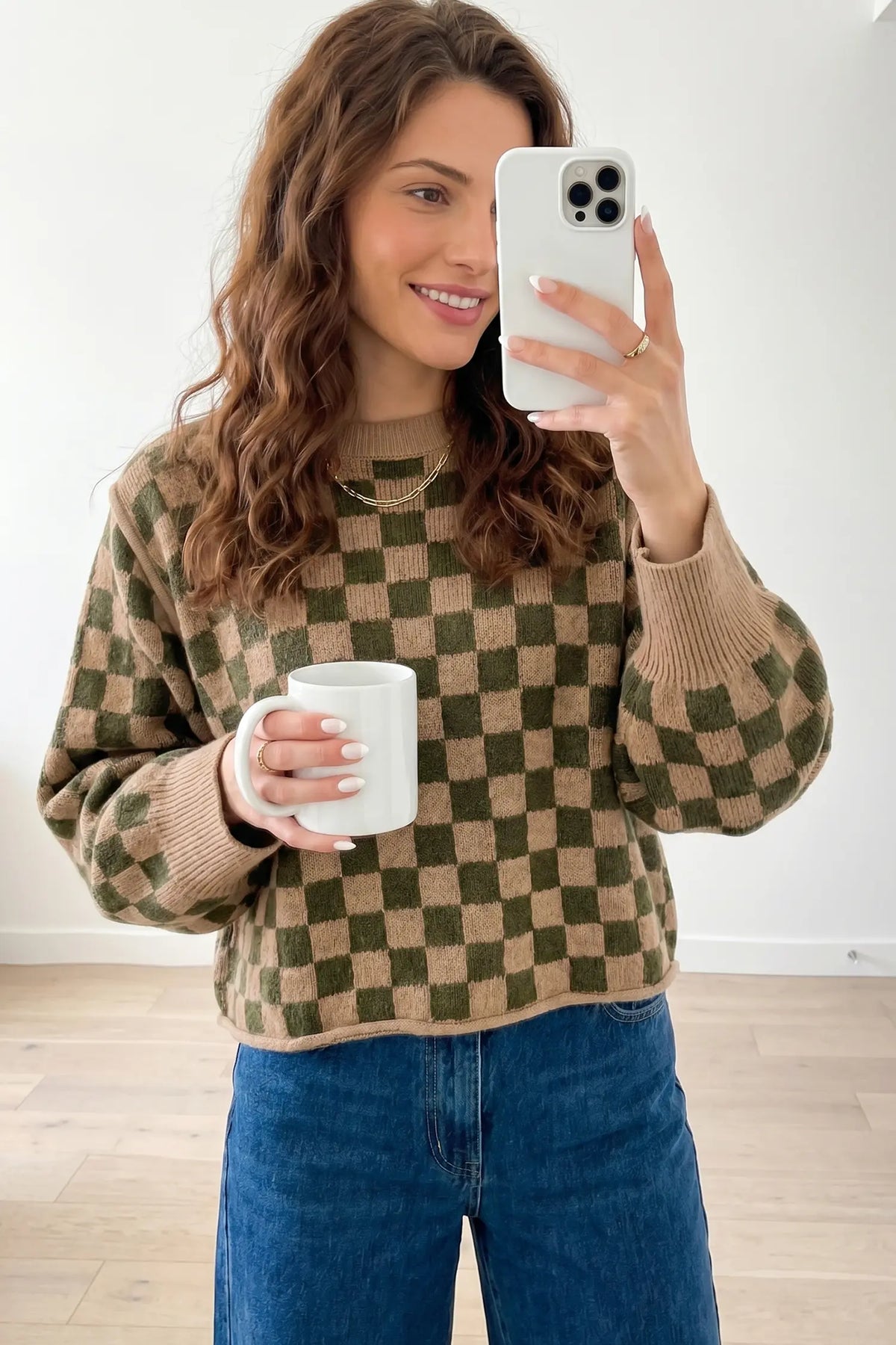 Drop Shoulder Plaid Knit Long Sleeve Sweater – Multicolour