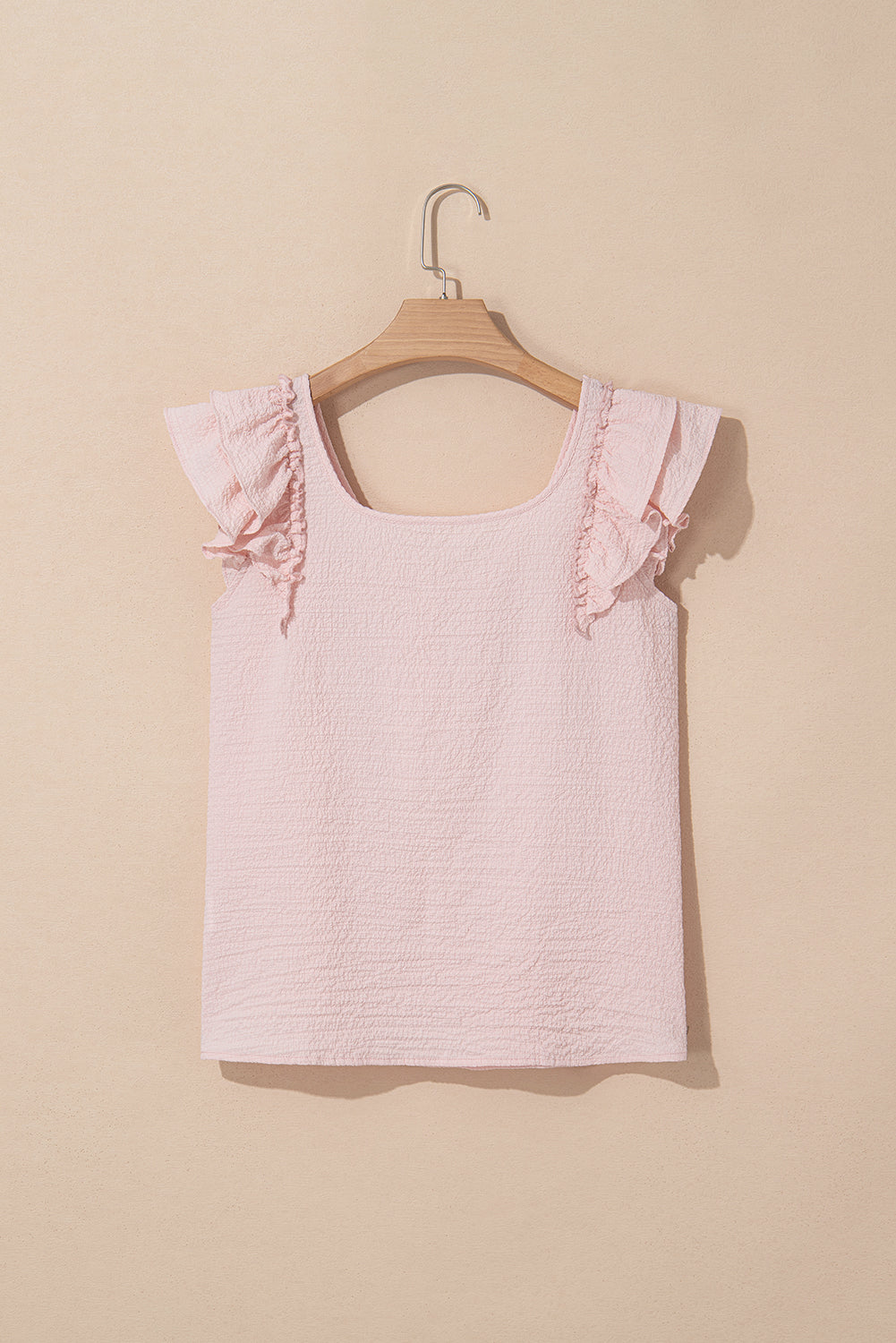 Gossamer Pink Textured Bow Knot Frilled Butterfly Sleeve Blouse eAura