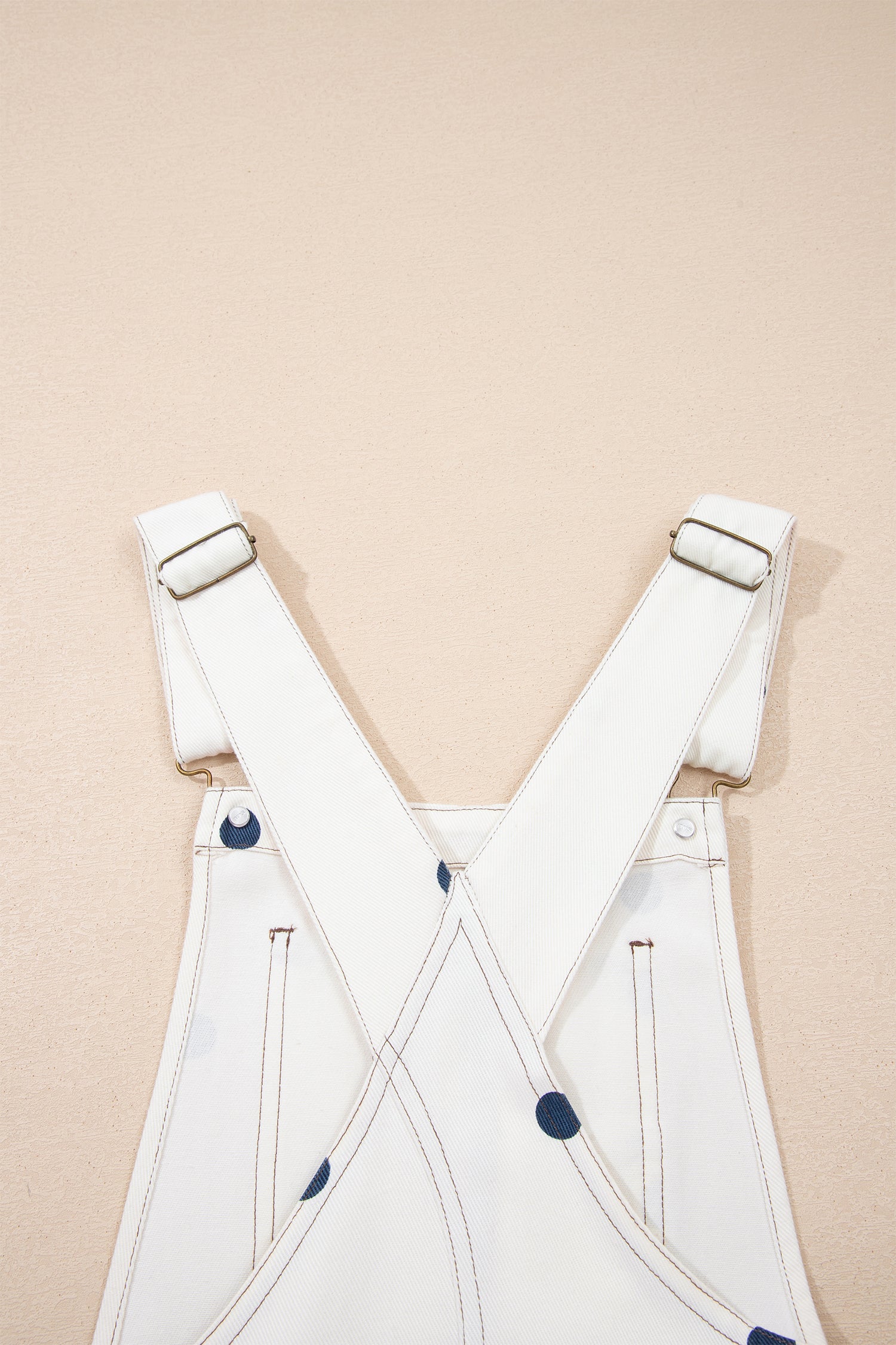 Polka Dot Print Bib Pocket Denim Barrel Overalls