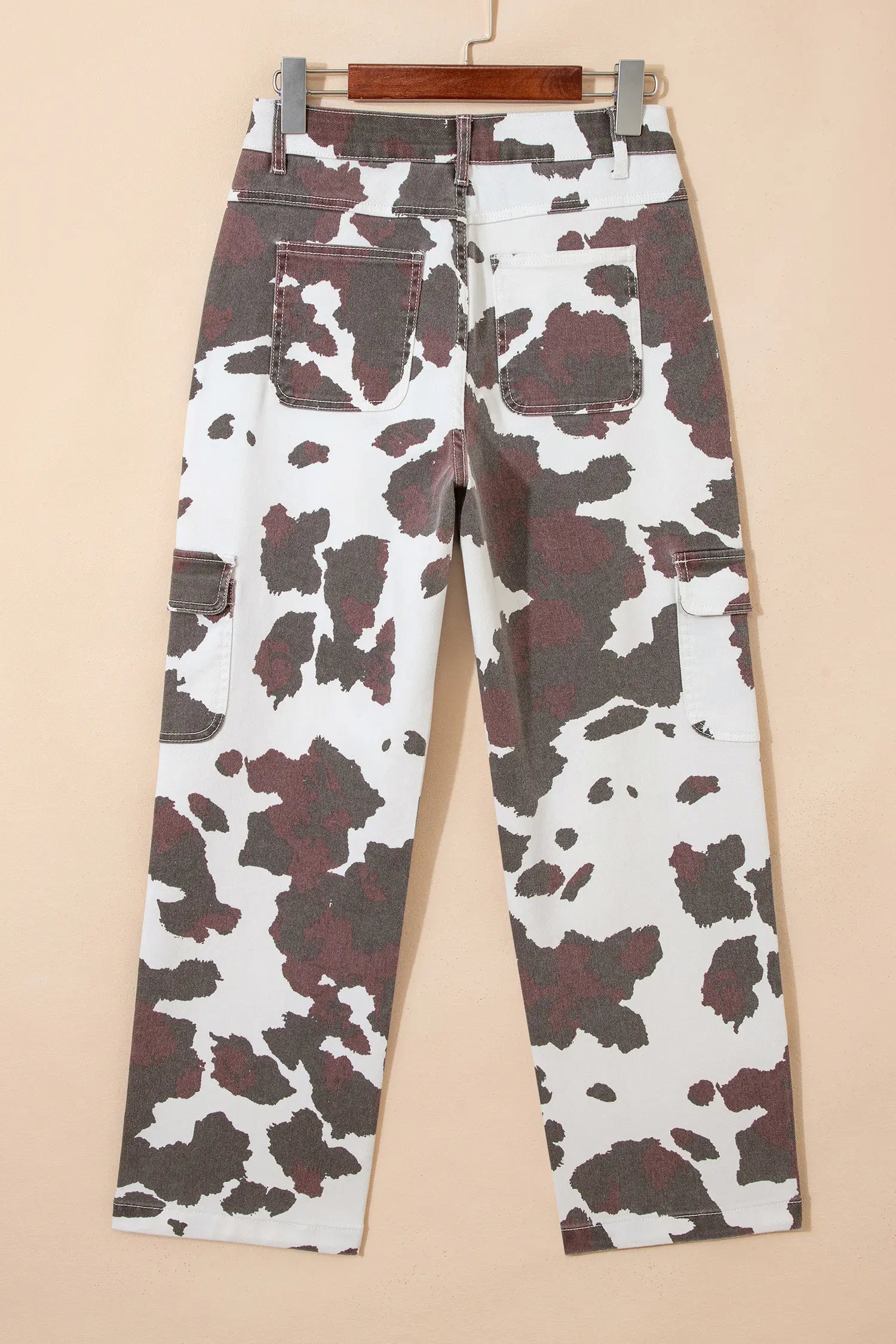 Brown Cow Spots Printed Multi Pocketed Jeans
