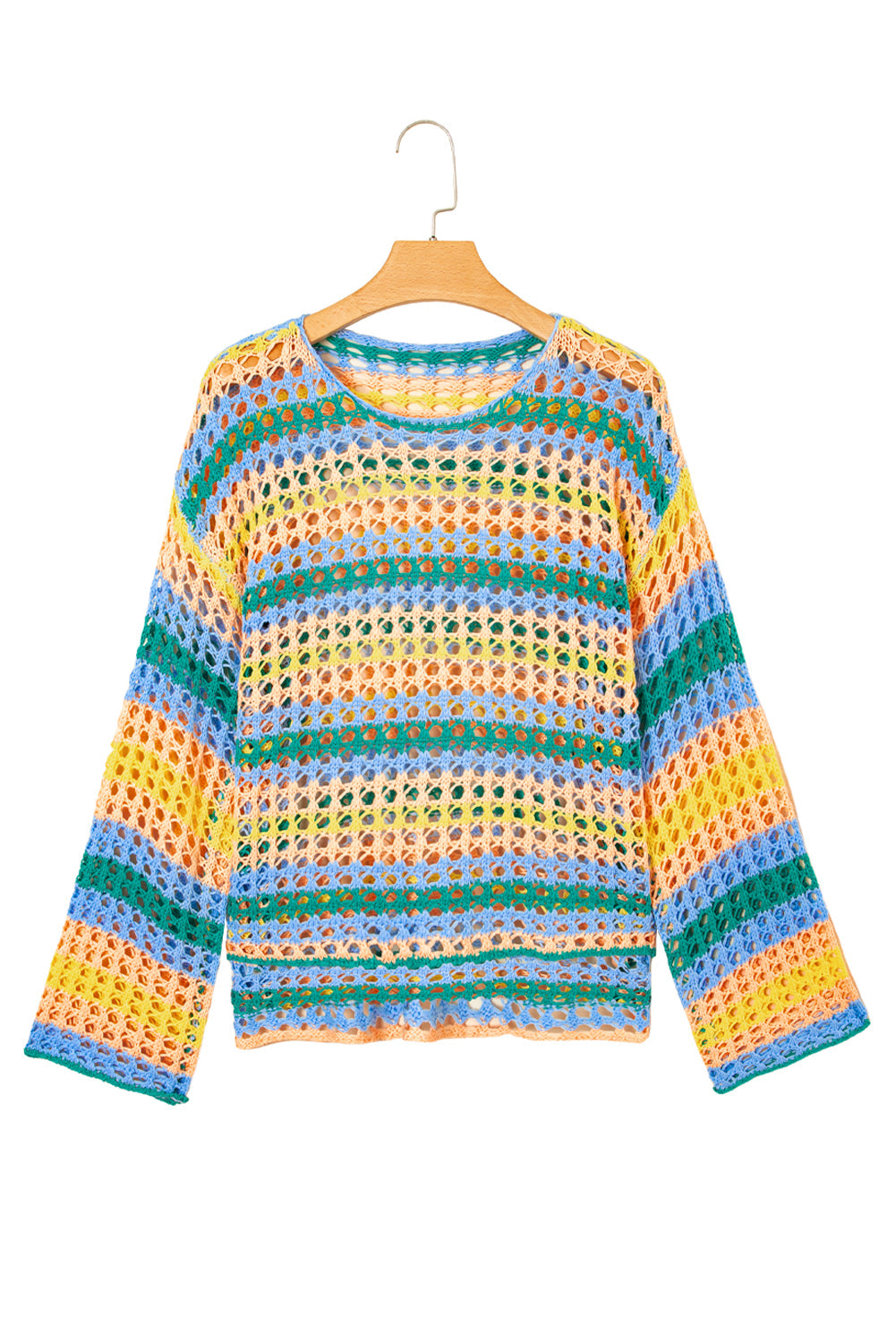 Carrot Multi Stripe Open Knit Sweater Beach Cover Up eAura