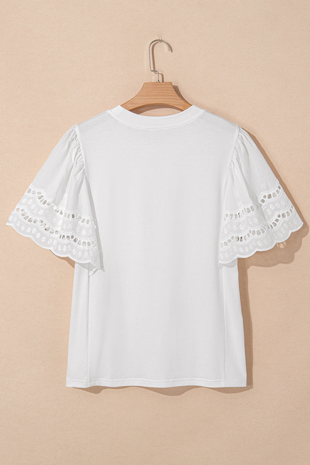 White Hollow Out Embroidered Short Sleeve O Neck Top eAura