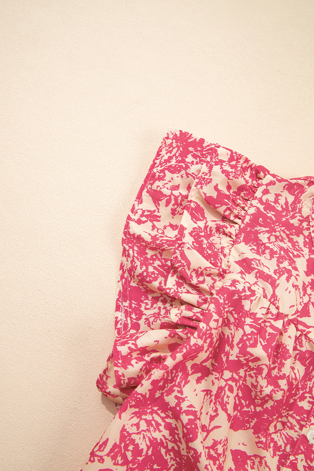 Rose Allover Print Half Button Neck Ruffle Sleeve Blouse eAura