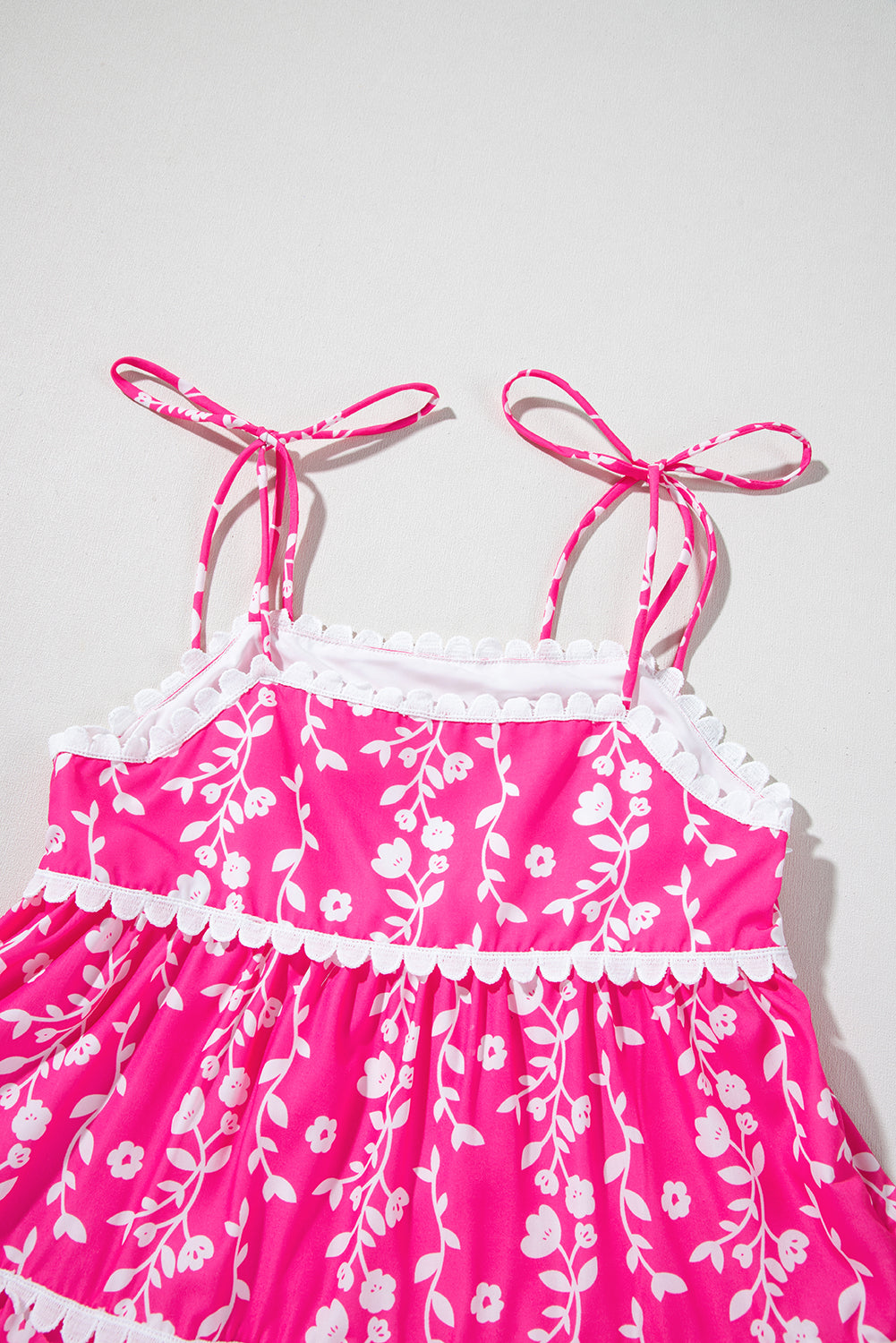 Pink Floral Print Ric Rac Patched Sleeveless Mini Dress eAura