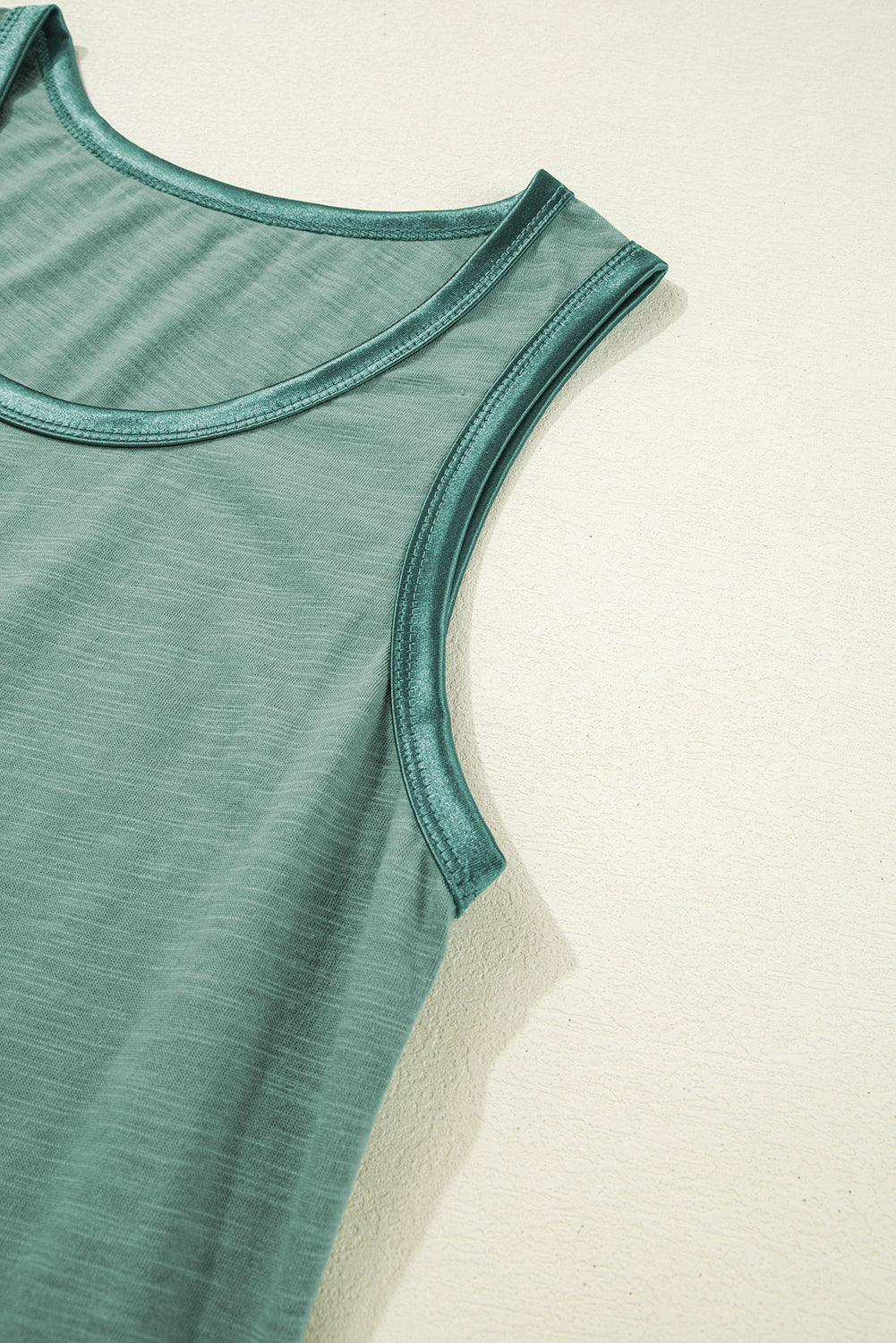 Mist Green Metallic Sheen Edge Scoop Neck Sleeveless Top eAura