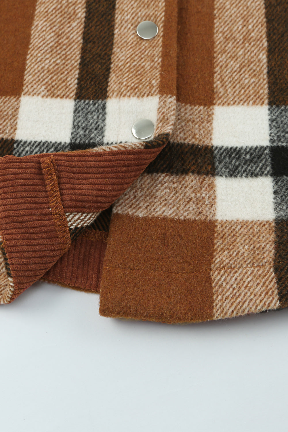 Brown Pocketed Buttoned Plaid Shirt Jacket Beagle Boutique Fashion Outlet