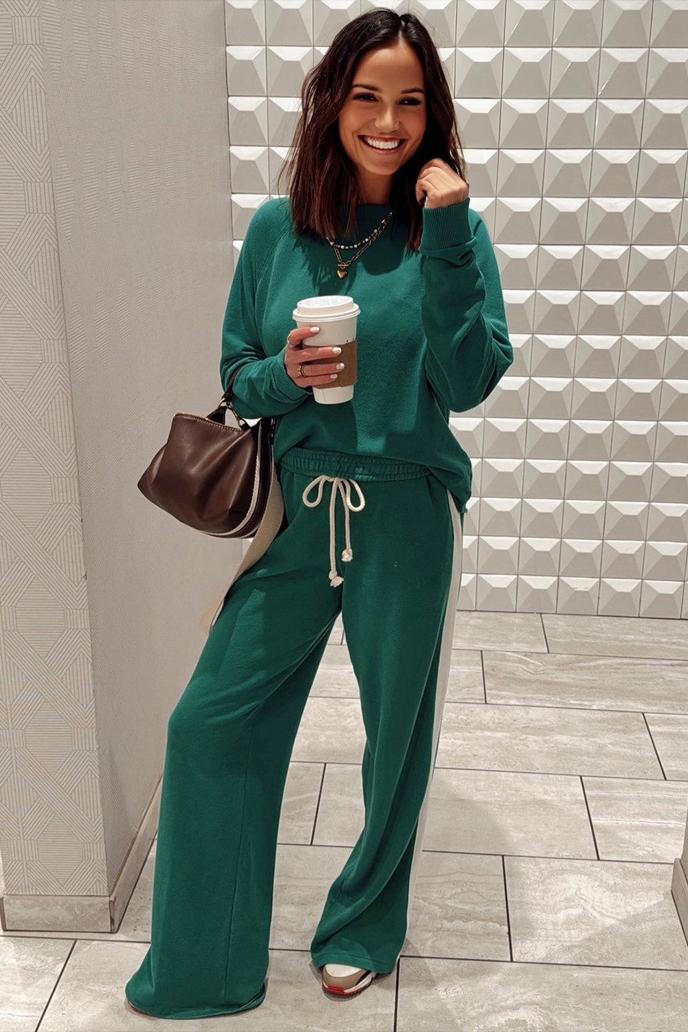 Pullover Top Varsity Stripe Detail & Loose Drawstring Trousers Co-ord eAura