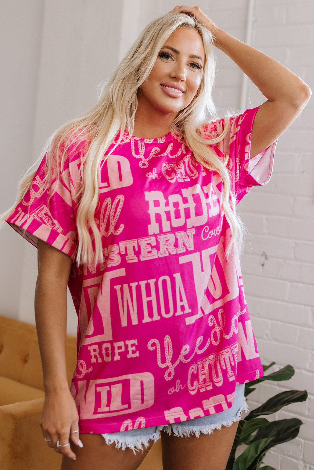 Rose Howdy Cowboy Letter Printed Western Fashion Tee eAura