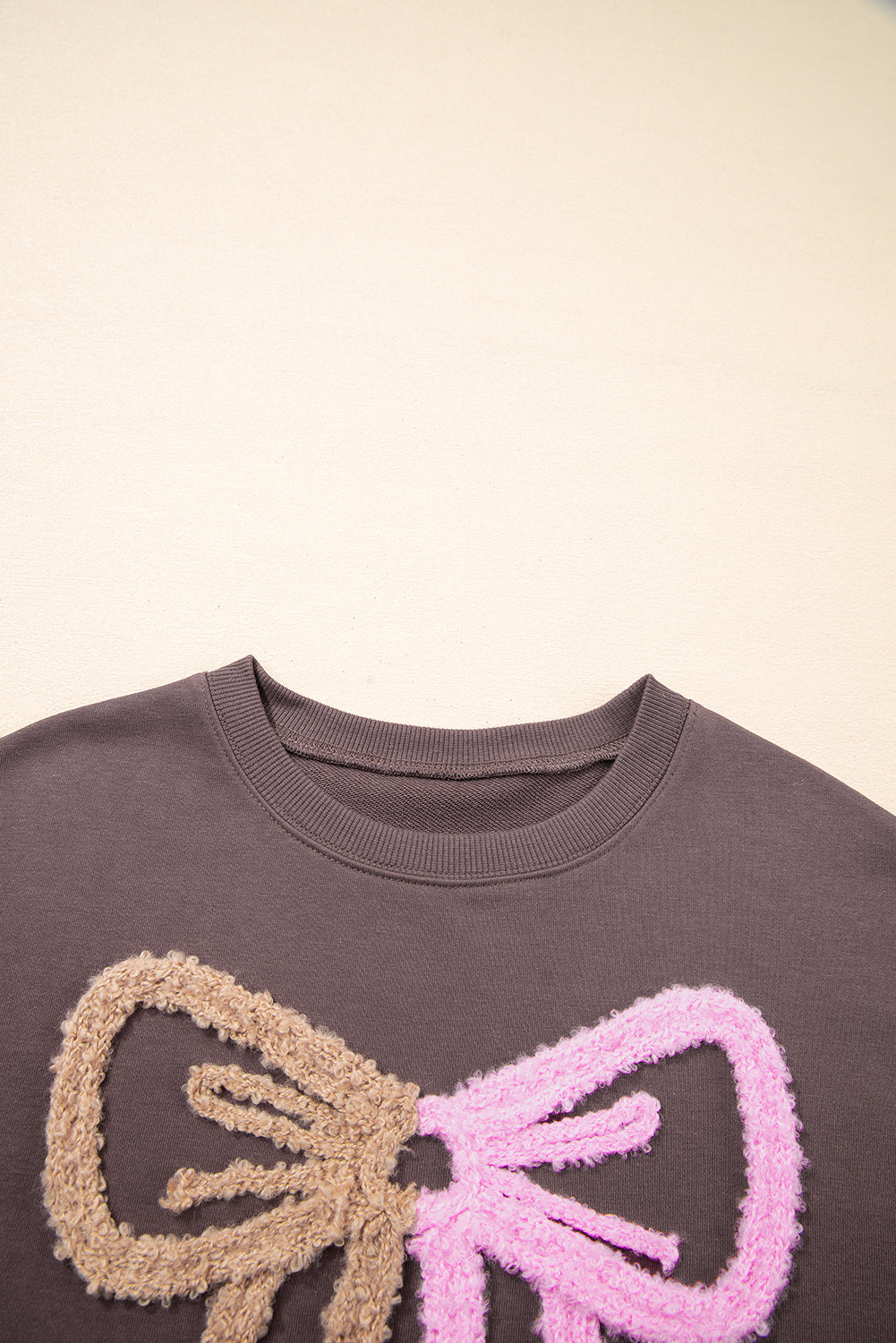 Contrast Terry Bow Pattern Drop Shoulder Sweatshirt - eAura