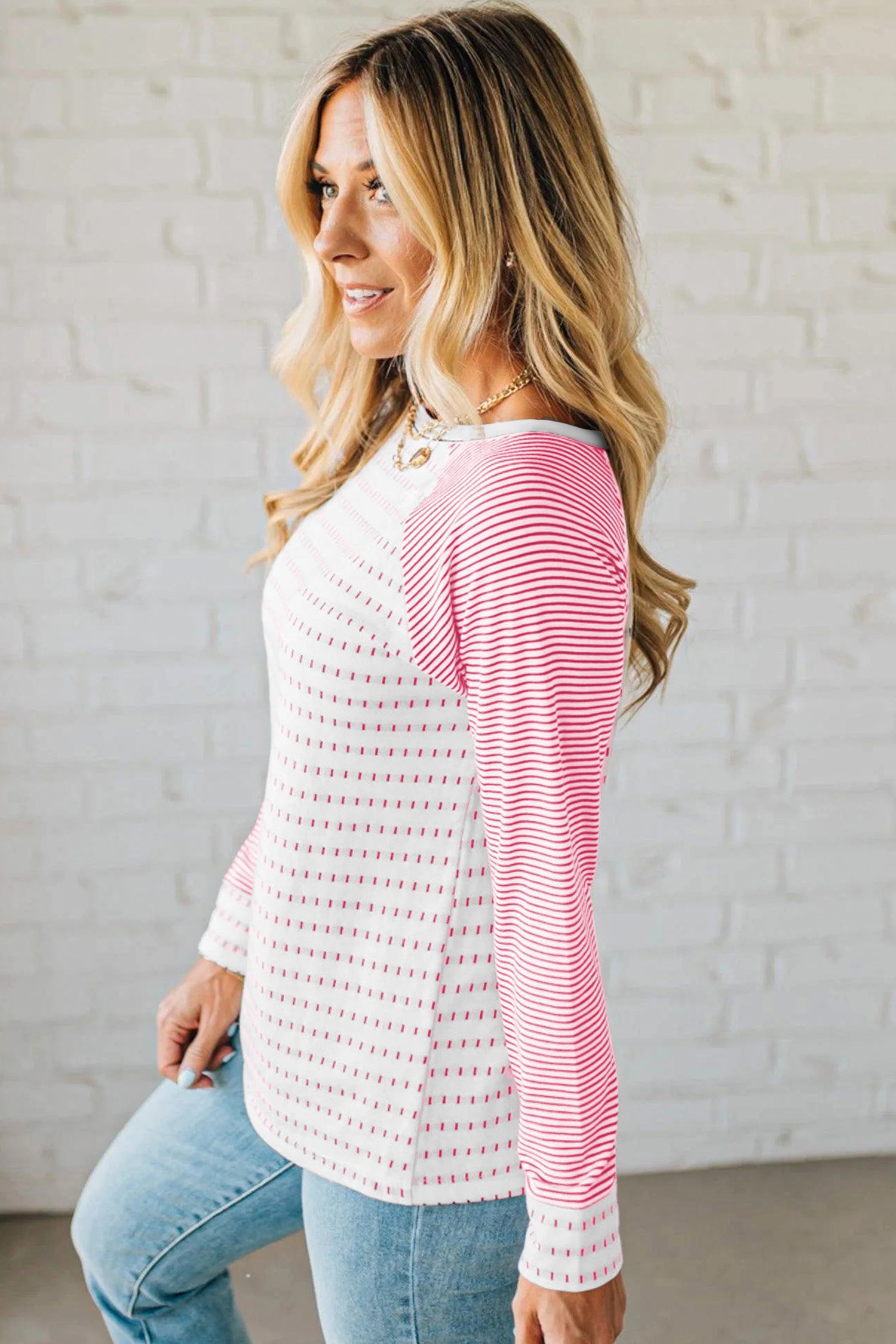 Stripe Raglan Patchwork Long Sleeve Tee