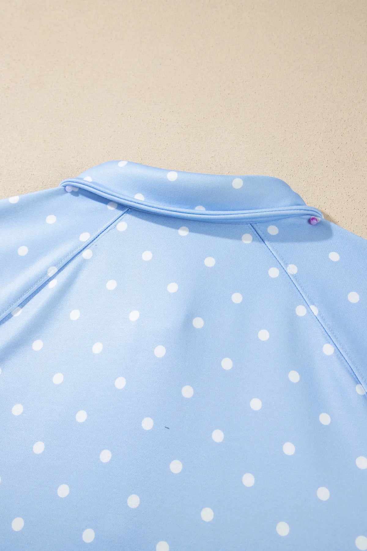 Sky Blue Polka Dot V Neck Metal Button Long Sleeve Shift Plus Size Sweatshirt – Light Blue