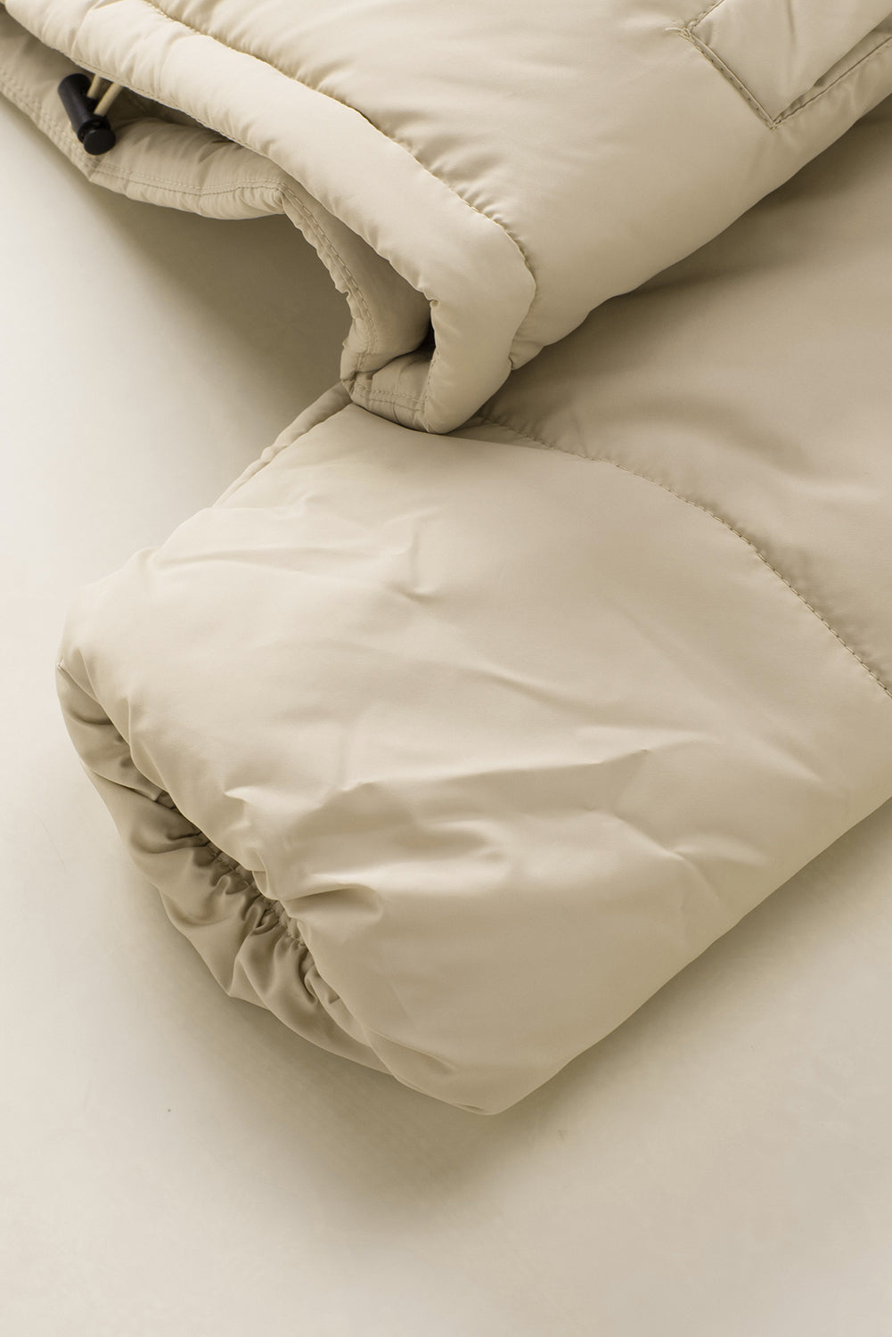 Black Zip Up Drawstring Hem Puffer Coat - eAura