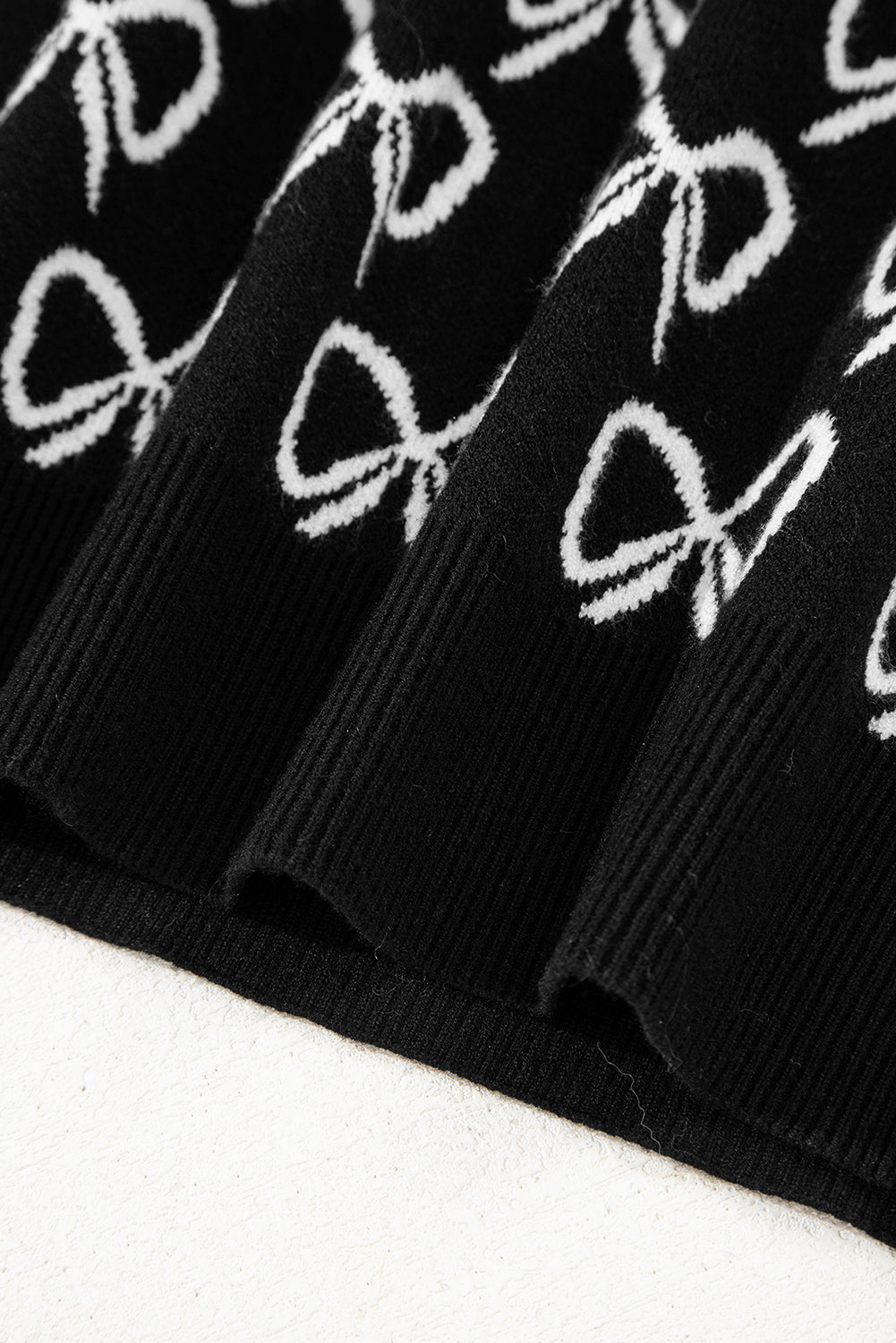 Bow Pattern Drop Shoulder Zipped Collar Sweater - eAura