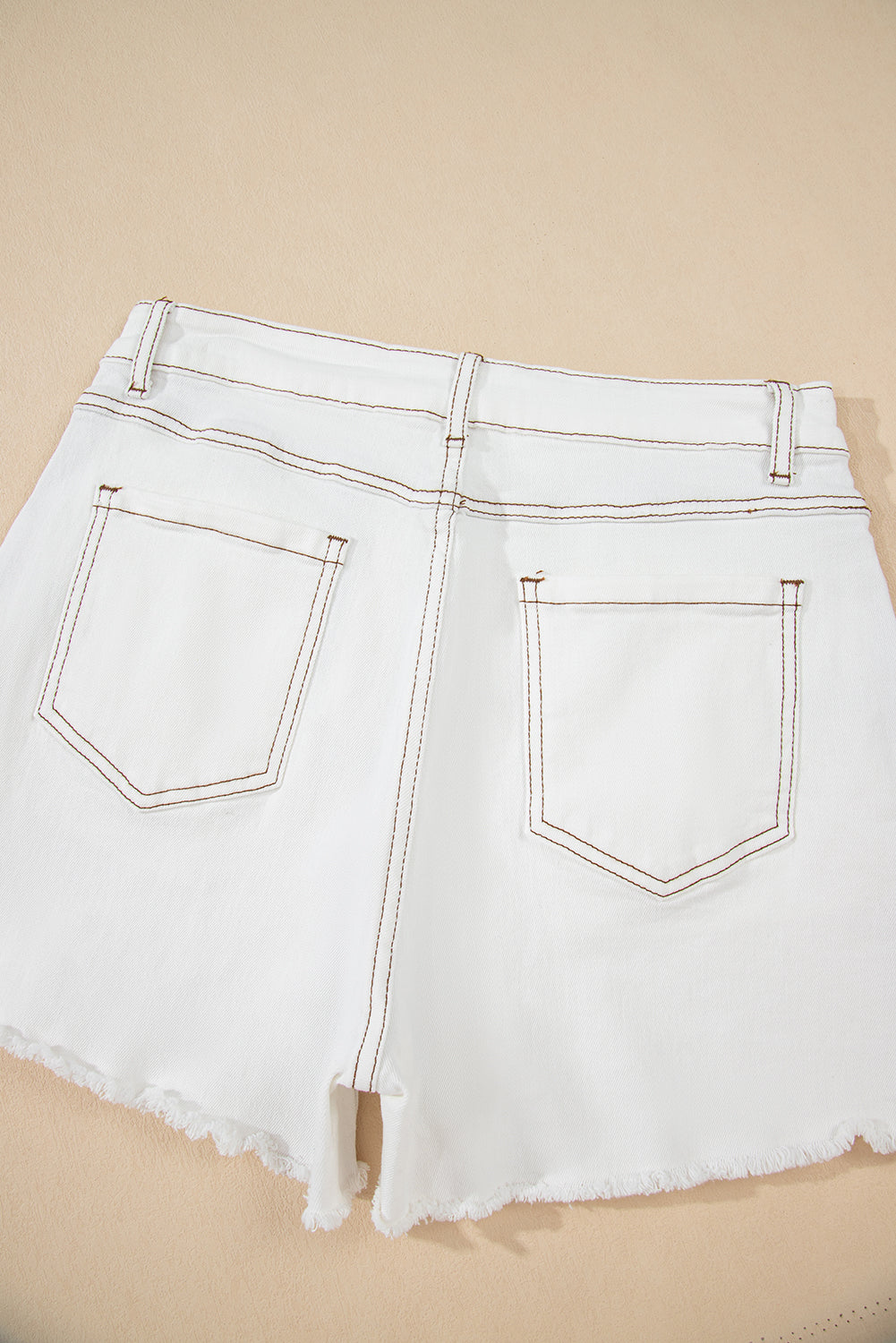 White Raw Hem High Waist Denim Shorts eAura