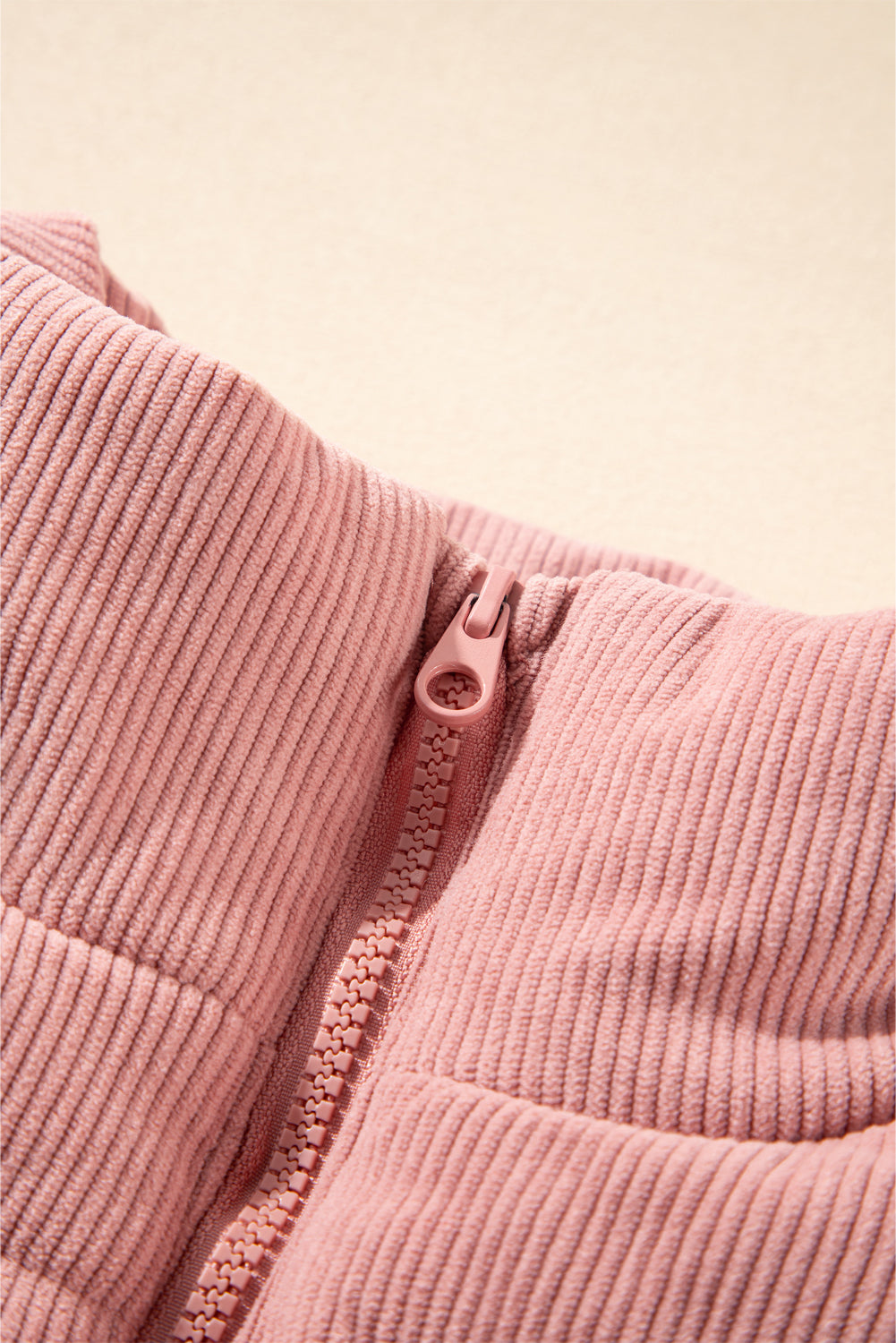 Pink Cord Stand Neck Zipped Puffer Gilet eAura