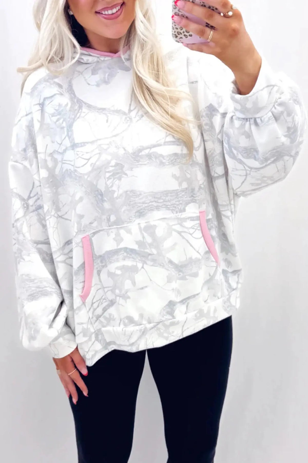 Hoodie Abstract Print Colourblock Long Sleeve