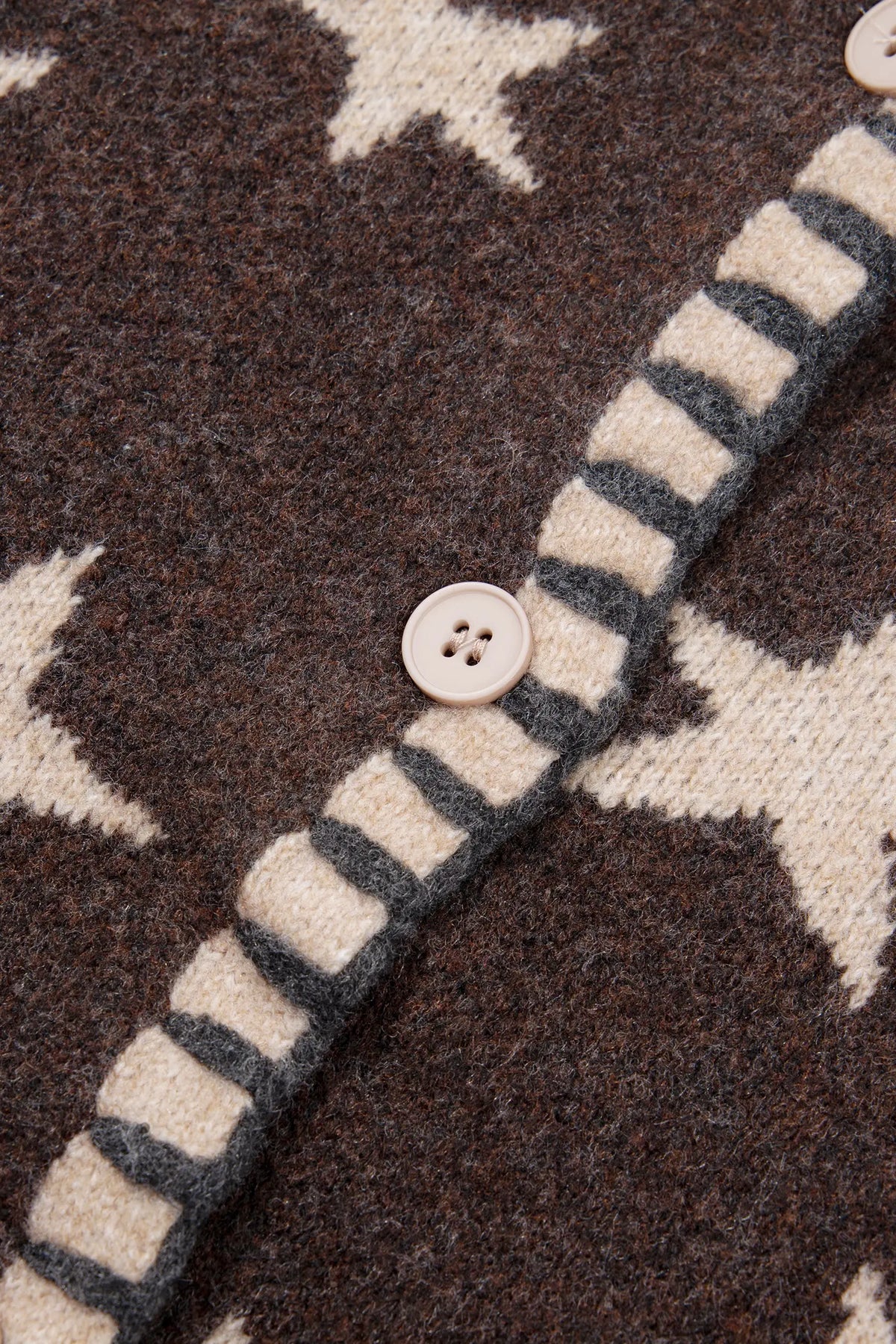 Stars Pattern Colourblock Long Sleeve Shift Cardigan – Brown