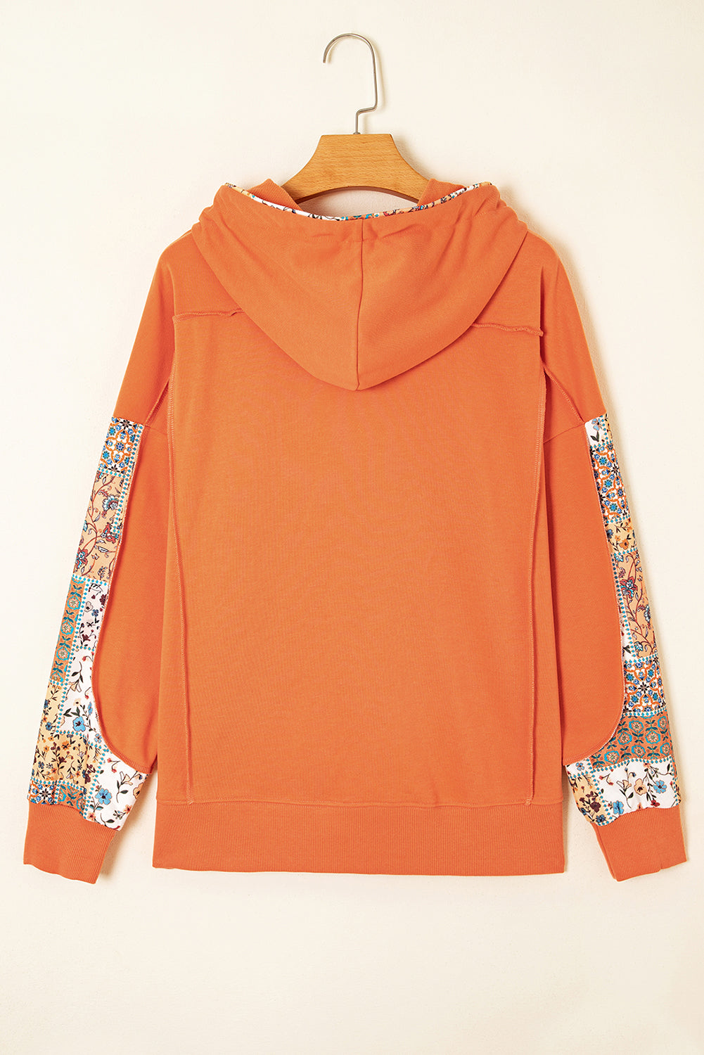 Mix Floral Patchwork Side Slit Drawstring Hoodie eAura