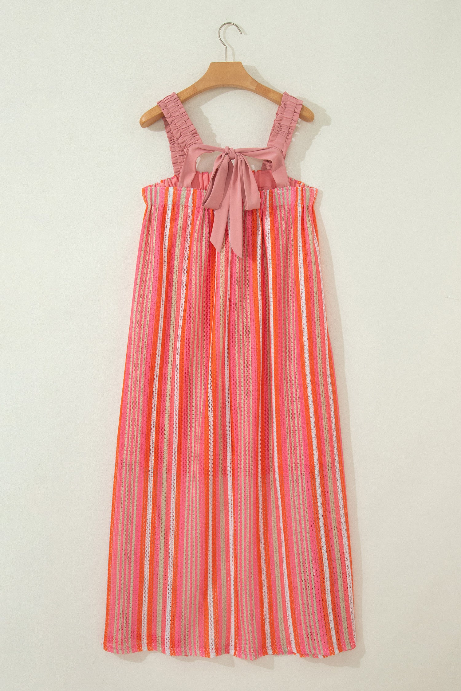 Stripe Ruffled Straps Ribbon Knot Flowy Holiday Maxi Dress