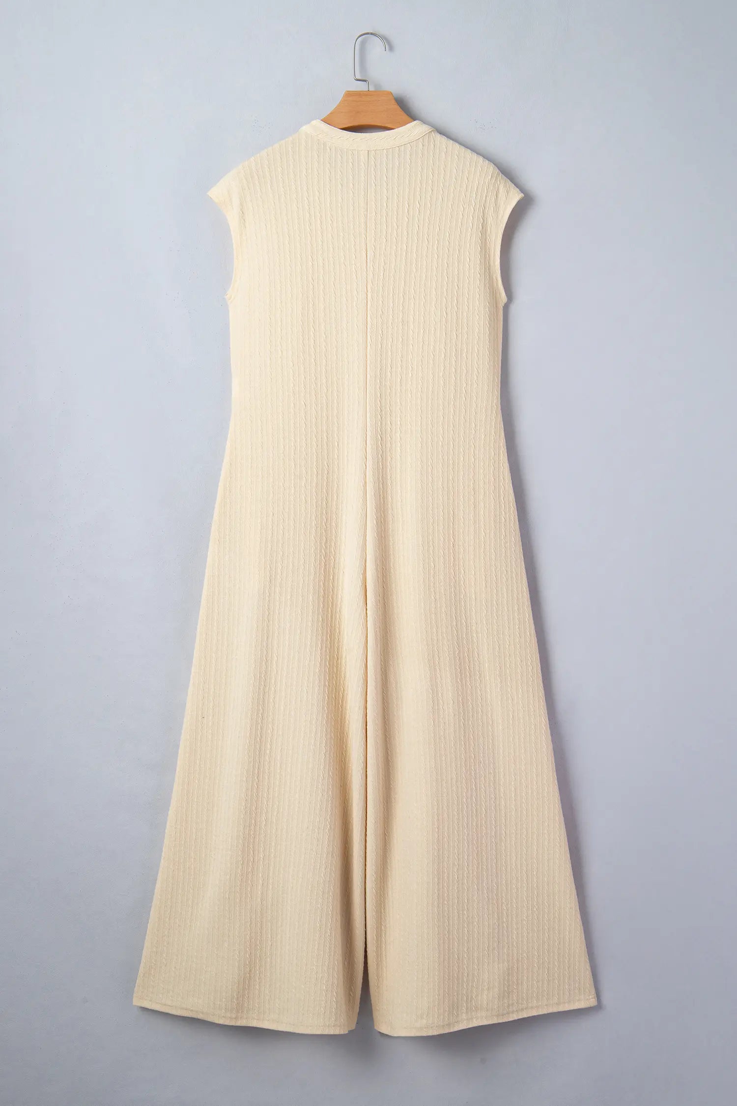 Jet Stream Half Buttons Ribbed Knit Wide Leg Jumpsuit