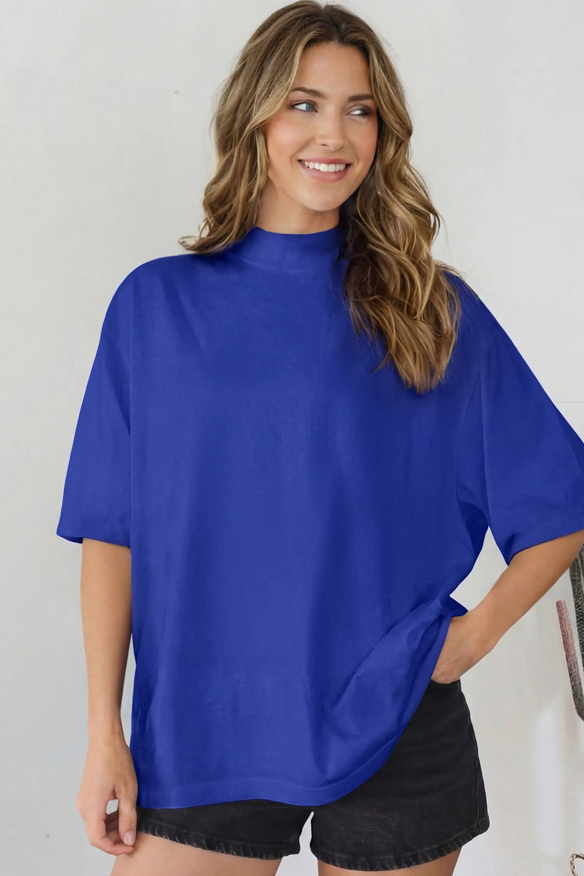 Solid Colour High Neck Oversize Tee – Wisteria
