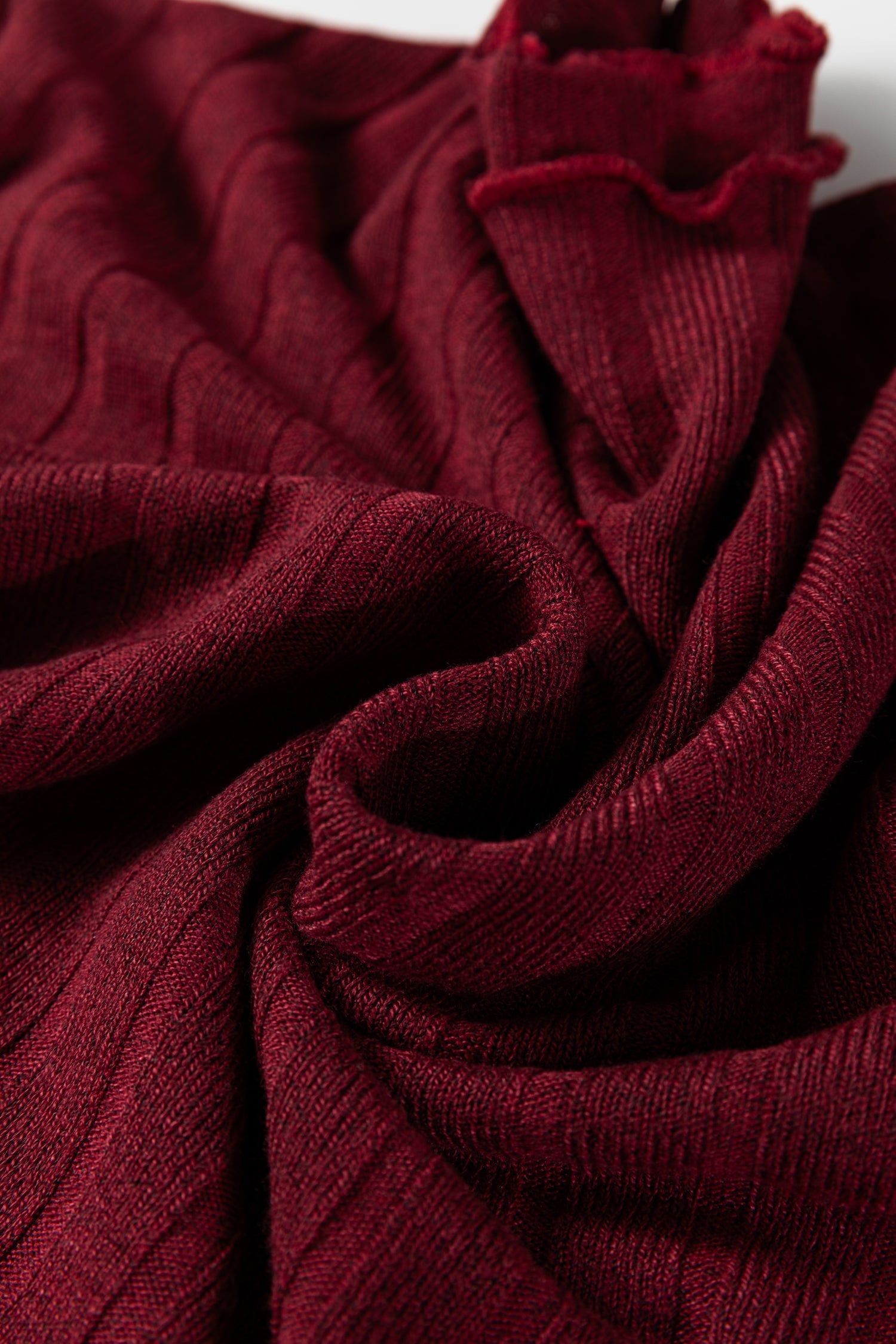 Frilled Neck Ribbed Knit Patchwork Long Sleeve Mini Dress - eAura