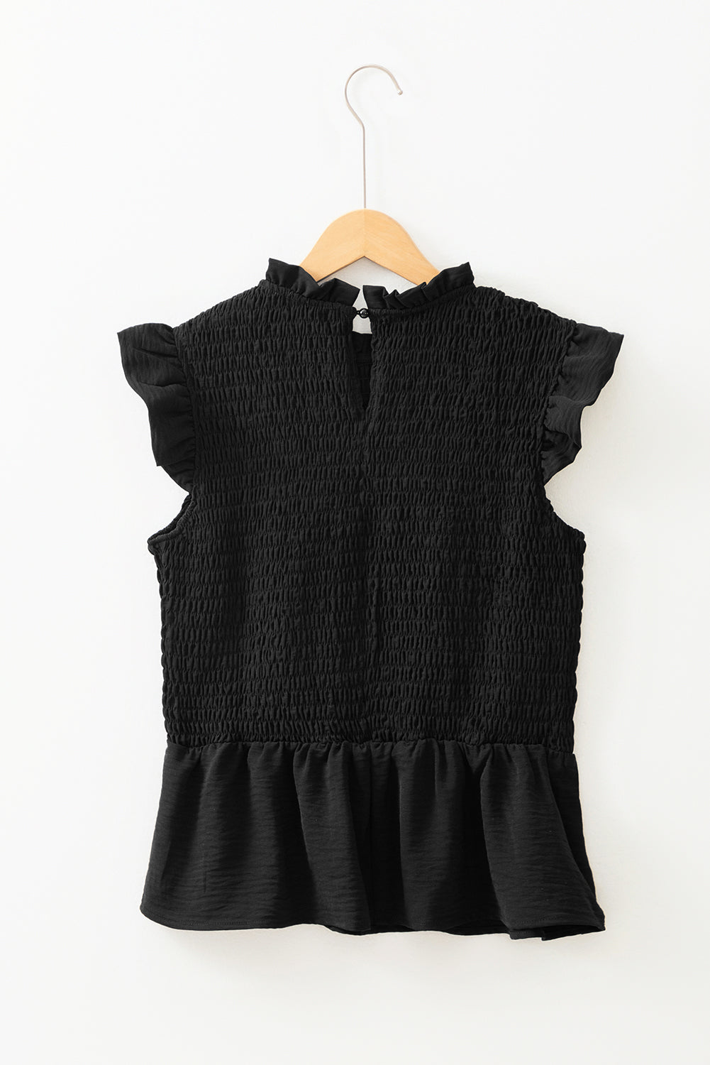 Black Ruffle Short Sleeve Shirred Peplum Top eAura