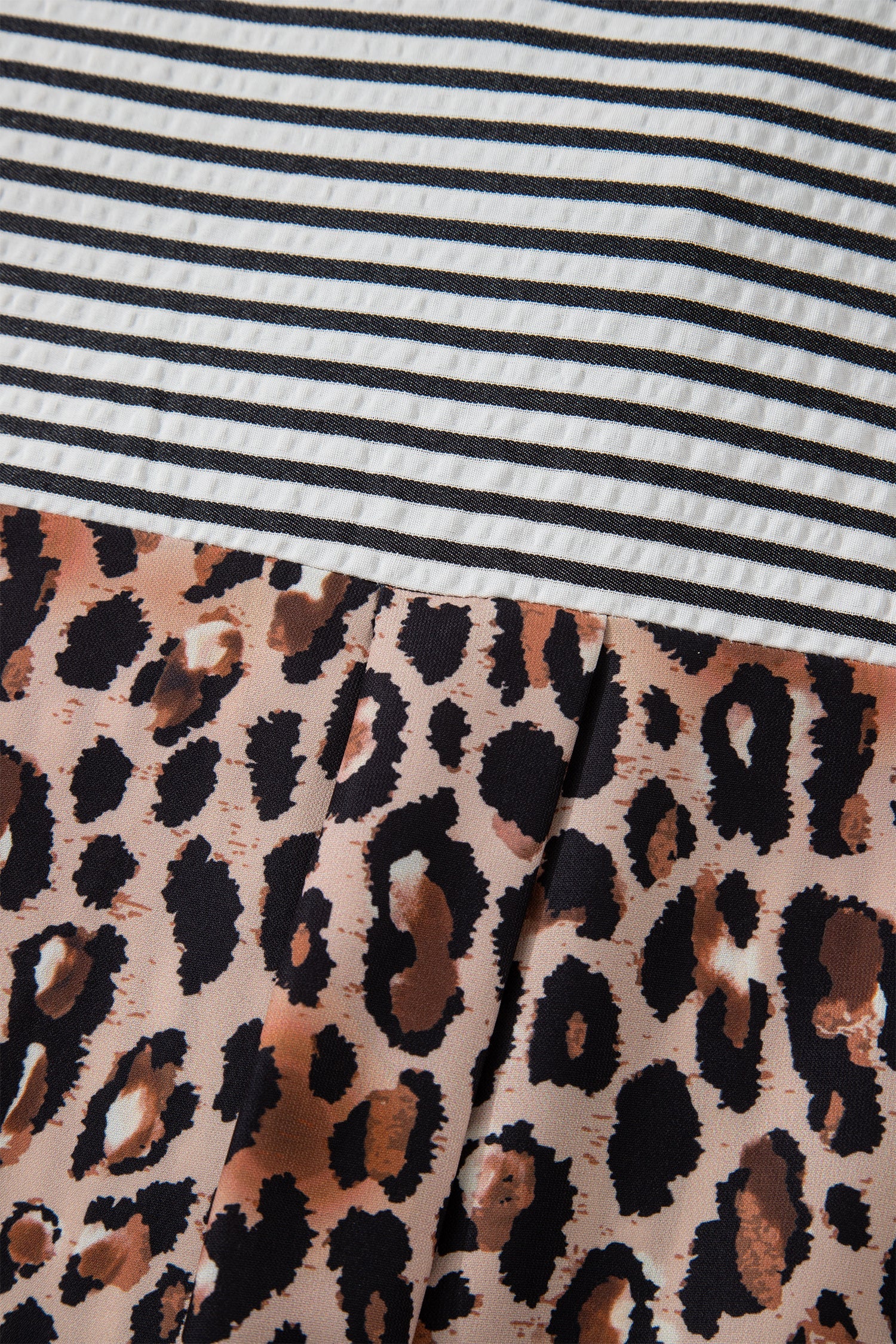 Striped Leopard Print Patchwork Button Up Shirt - eAura