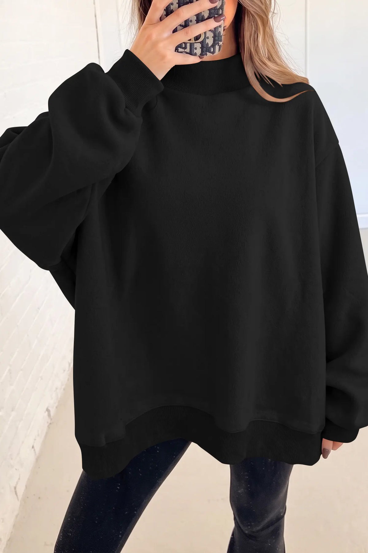 Oversize Drop Shoulder Reversible Mock Neck Sweatshirt