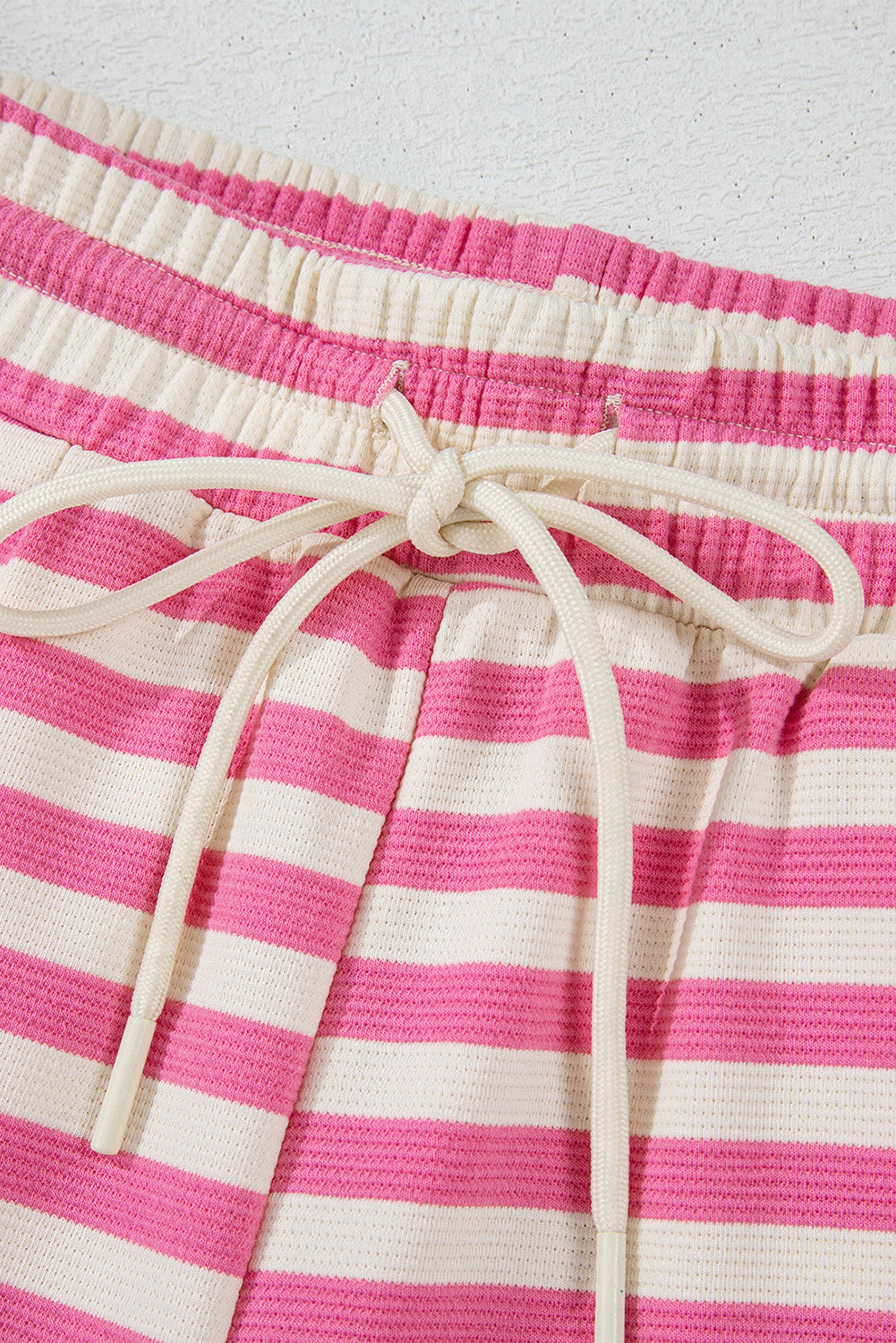 Rose Stripe Crew Neck T Shirt and Drawstring Shorts Set eAura