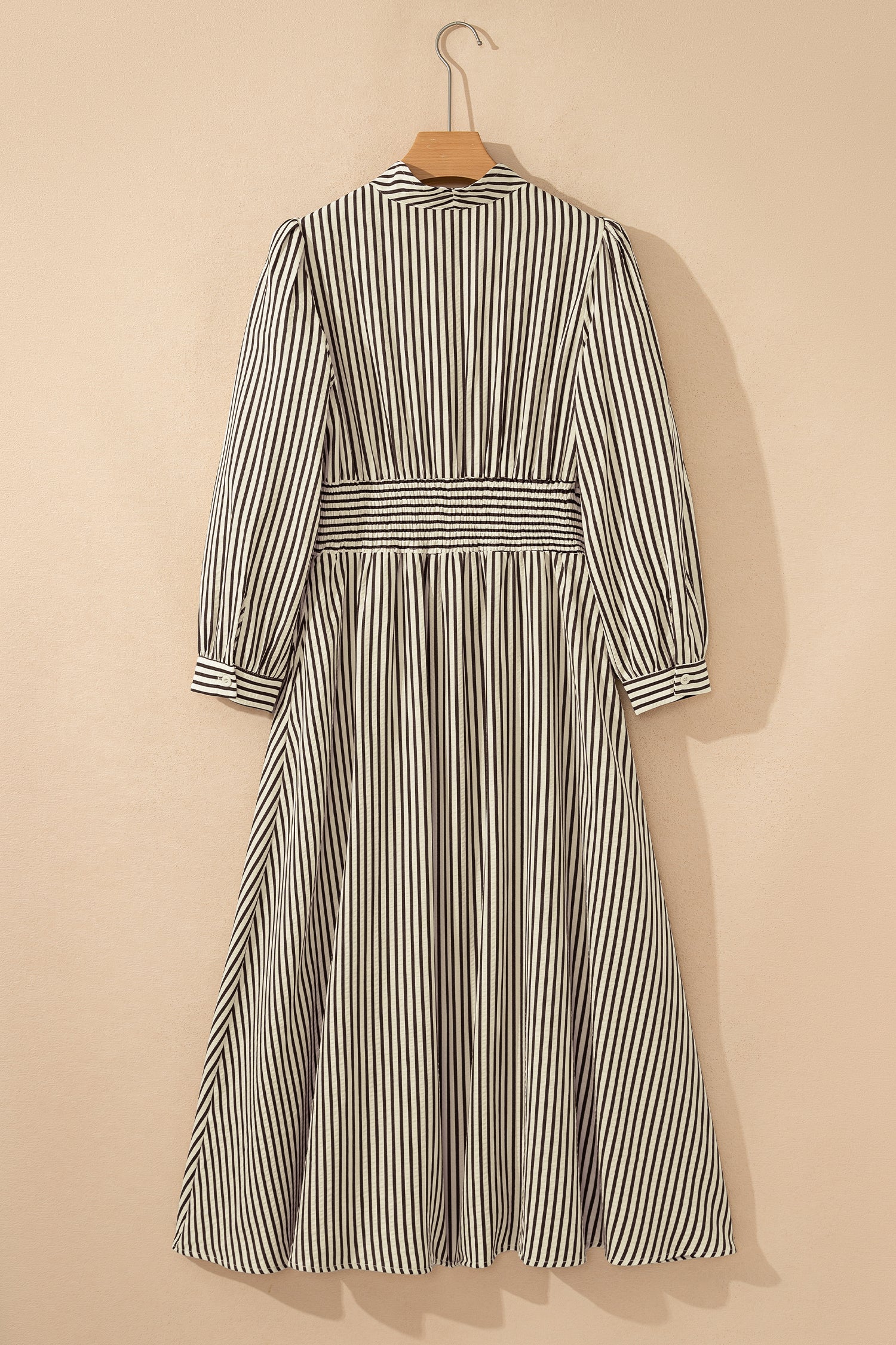 Striped V-Neck Zip Front Midi Dress - eAura