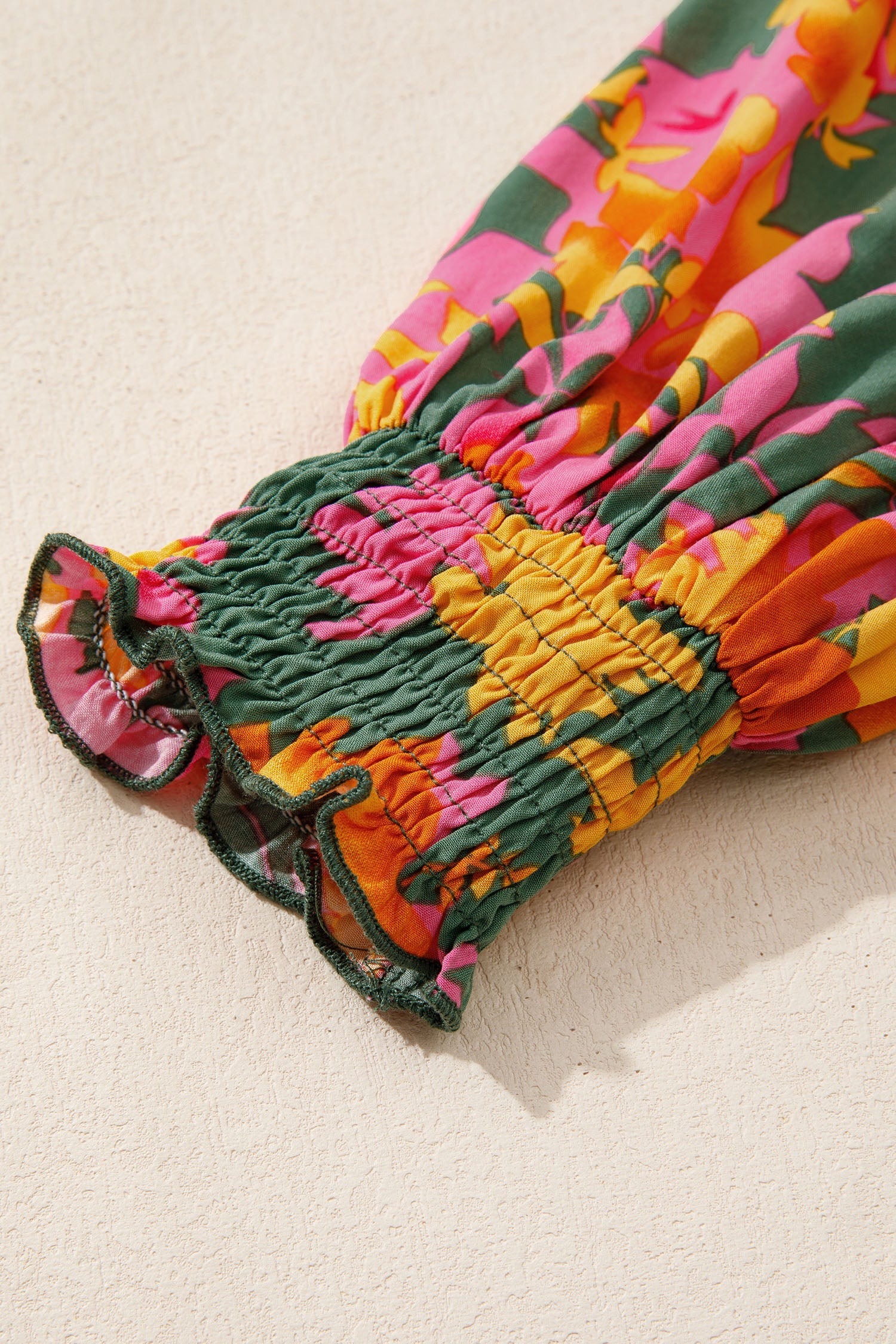 Multicolour Floral Print Long Sleeve Smocked Ruffled Mini Dress - eAura