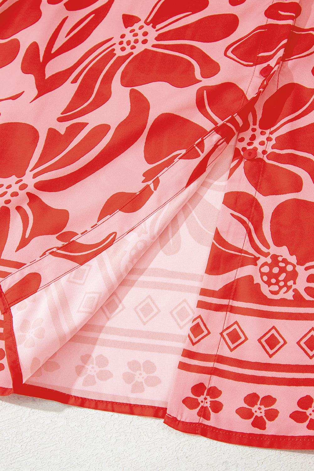 Floral Short Sleeve V-Neck Buttoned Shirred Waist Long Dress - eAura